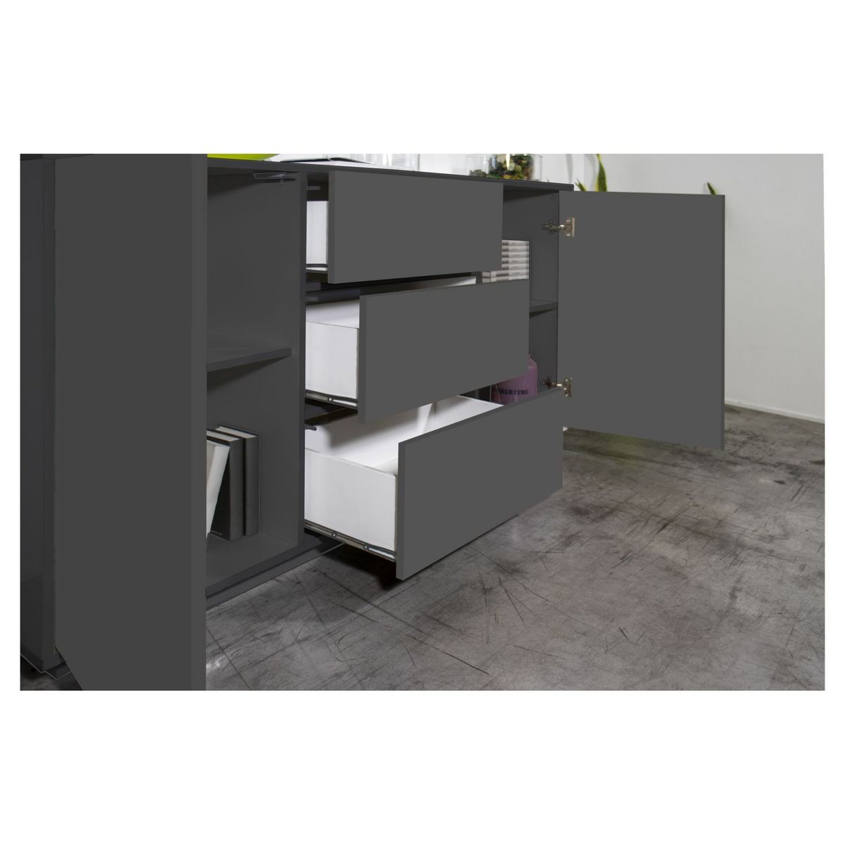 Buffet moderne 2 portes 3 tiroirs 160 cm LUCERA