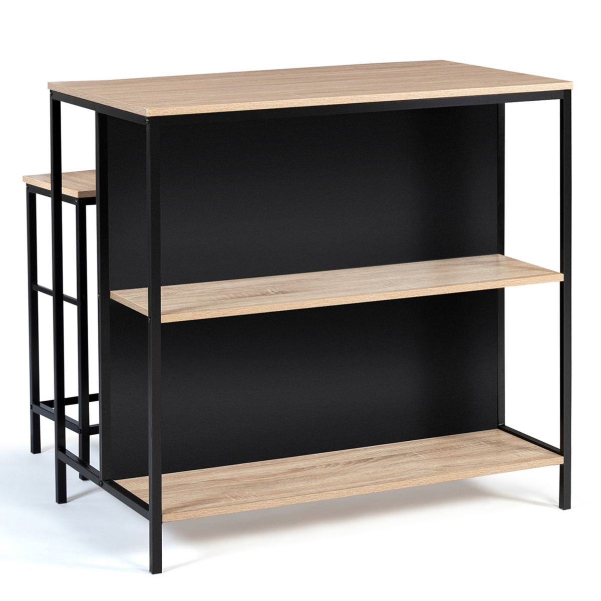 ID MARKET Ensemble table de bar îlot DETROIT et 2 tabourets design industriel