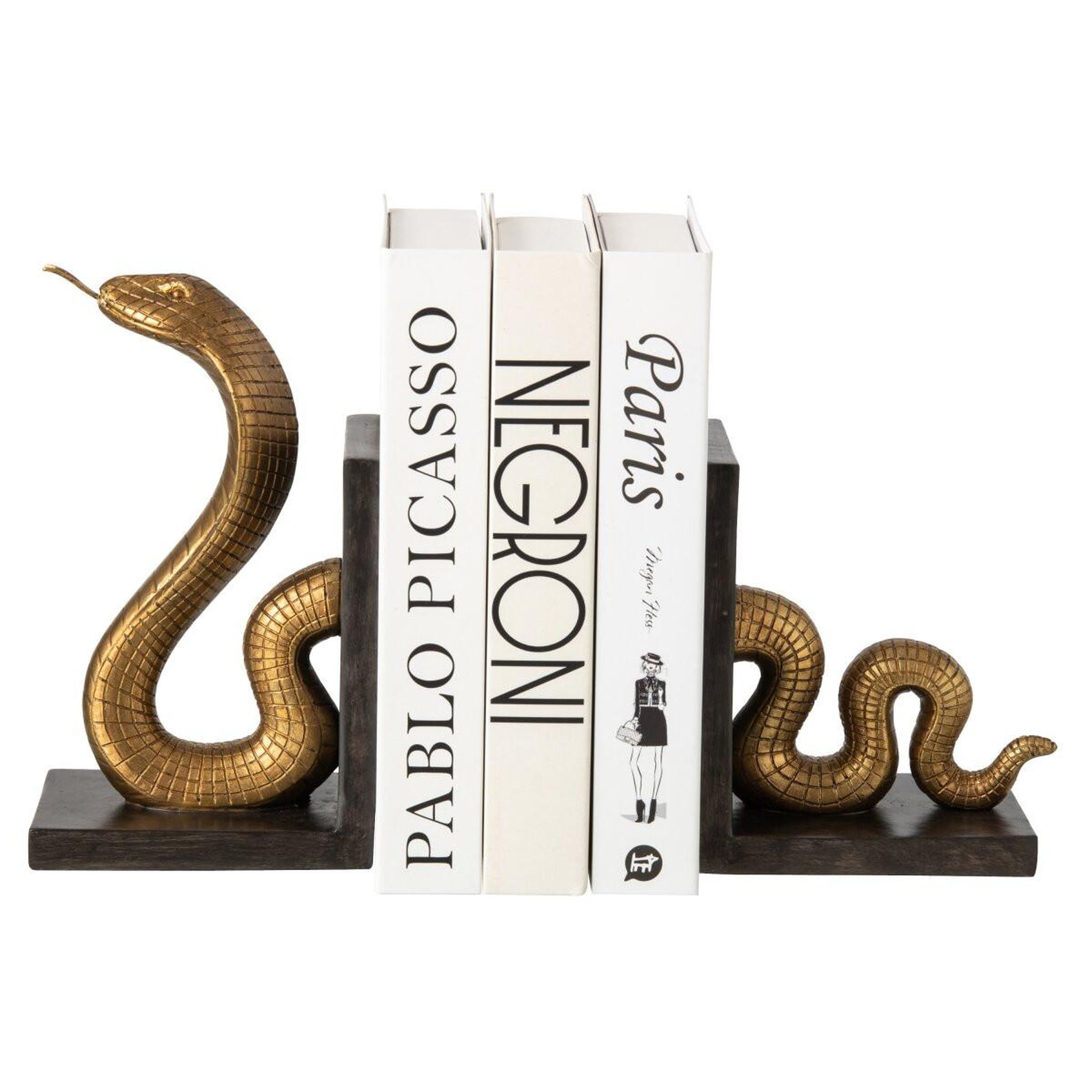 Voir la diapositive 3 : J-LINE Lot de 2 serre-livres  serpent  24cm doré & noir