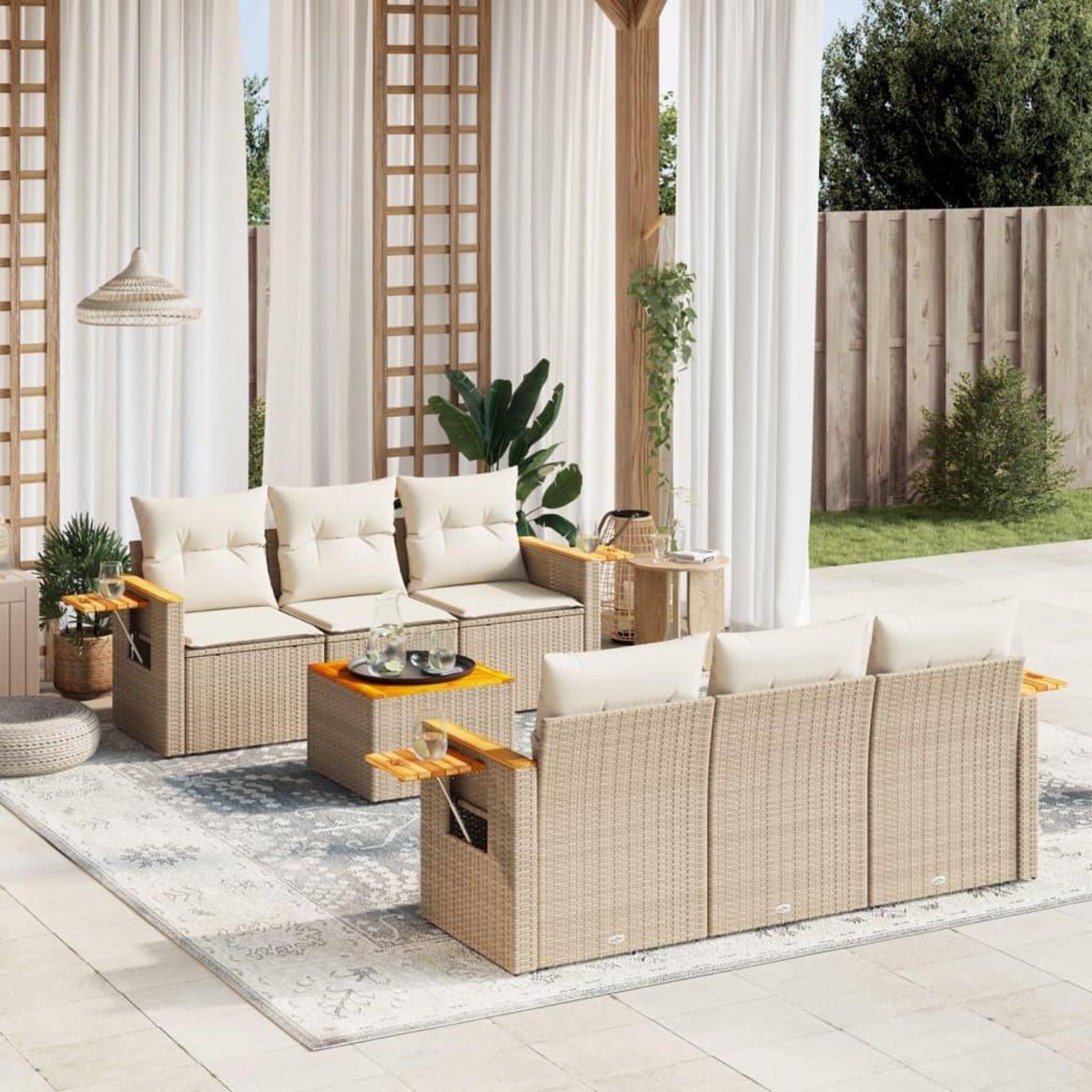 VIDAXL Salon de jardin avec coussins 7 pcs beige resine tressee