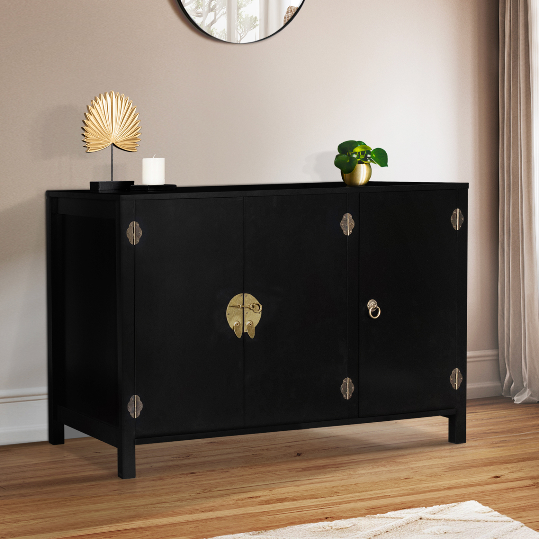 Voir la diapositive 2 : ID MARKET Buffet bas 110 cm yang 3 portes bois noir