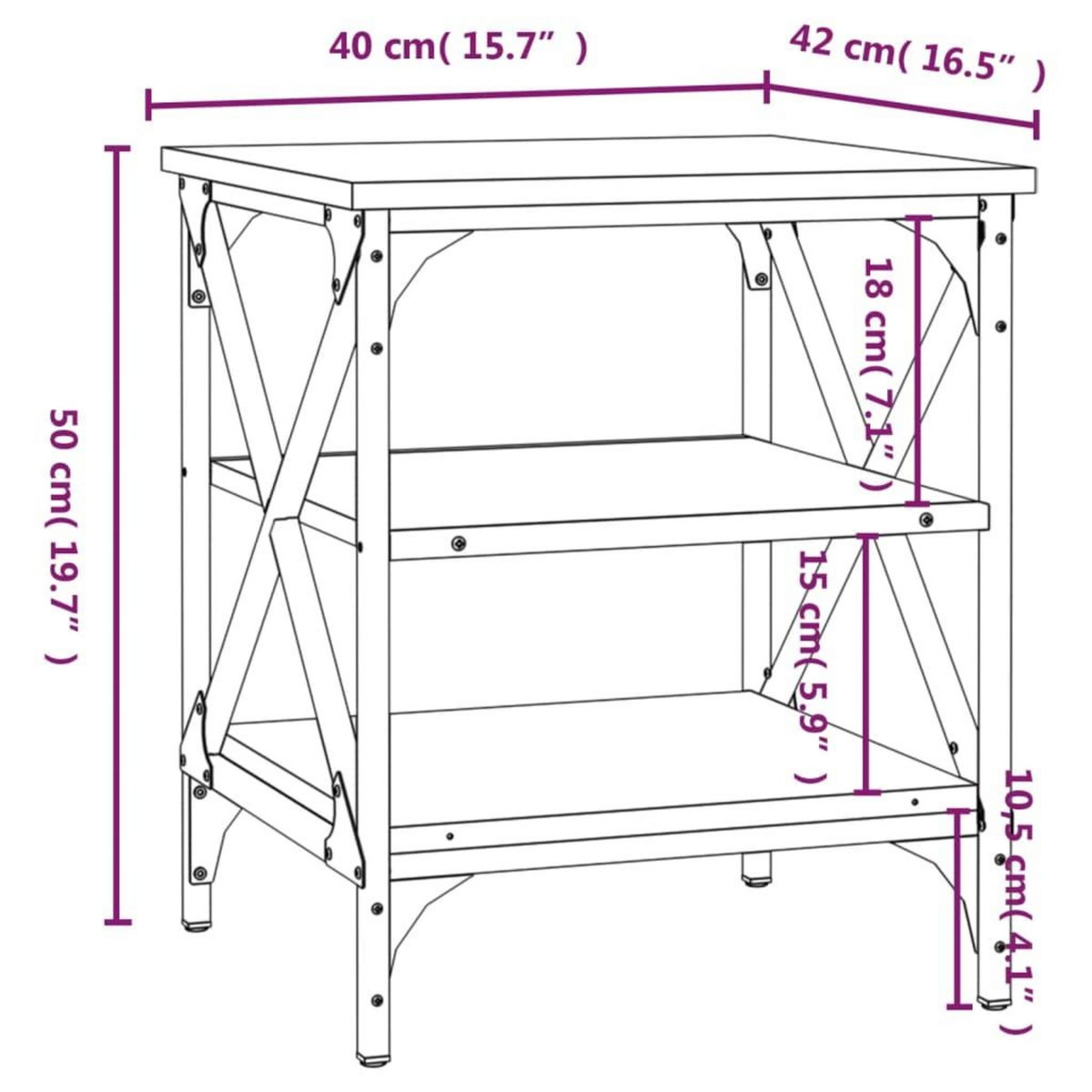 VIDAXL Table d'appoint Chene fume 40x42x50 cm Bois d'ingenierie