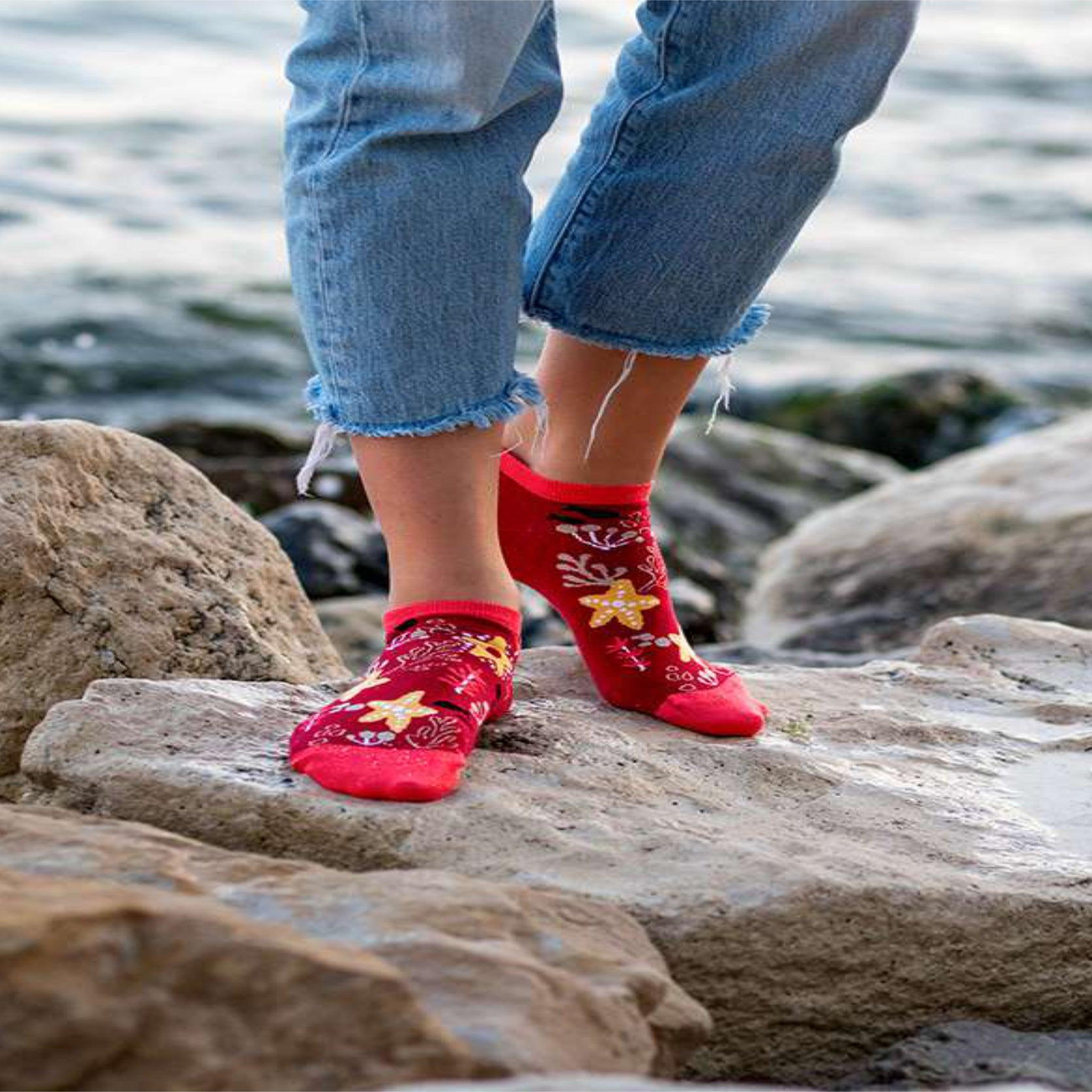 Voir la diapositive 2 : PIRIN HILL Socquettes coton bio étoiles de mer - rouges