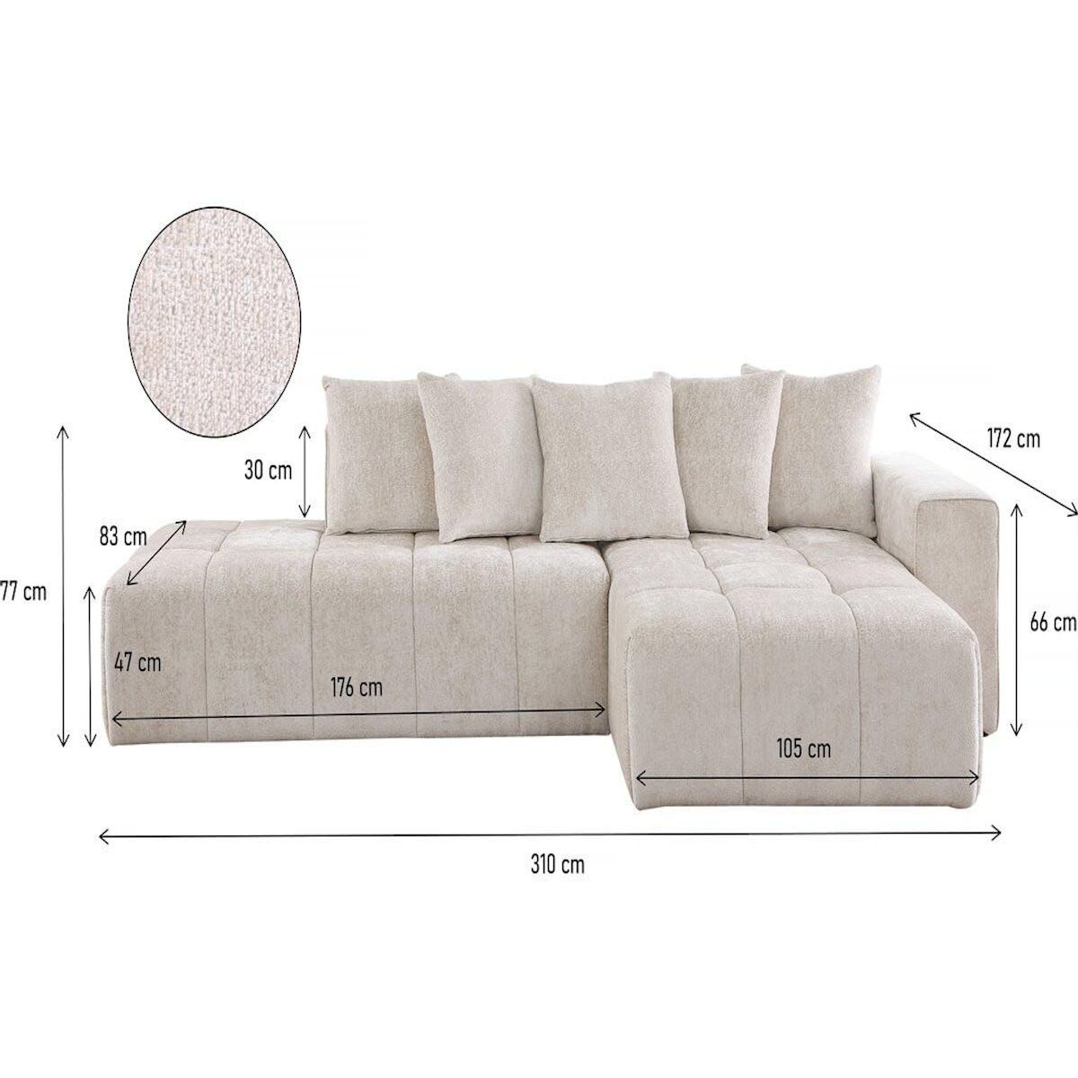 Habitat et Jardin Canapé d'angle en tissu chenille  Haussmann  3 places - Beige