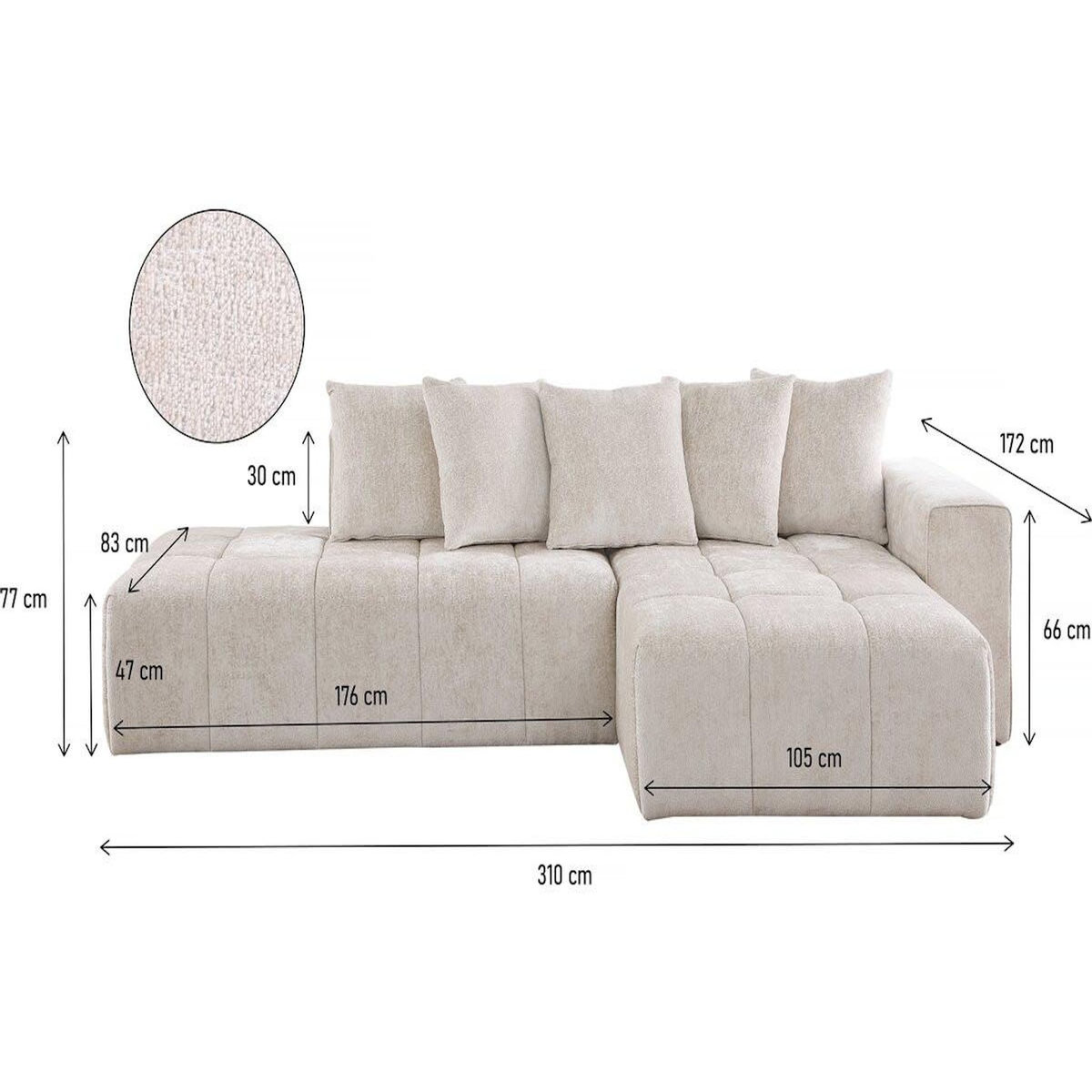 Habitat et Jardin Canapé d'angle en tissu chenille  Haussmann  3 places - Beige