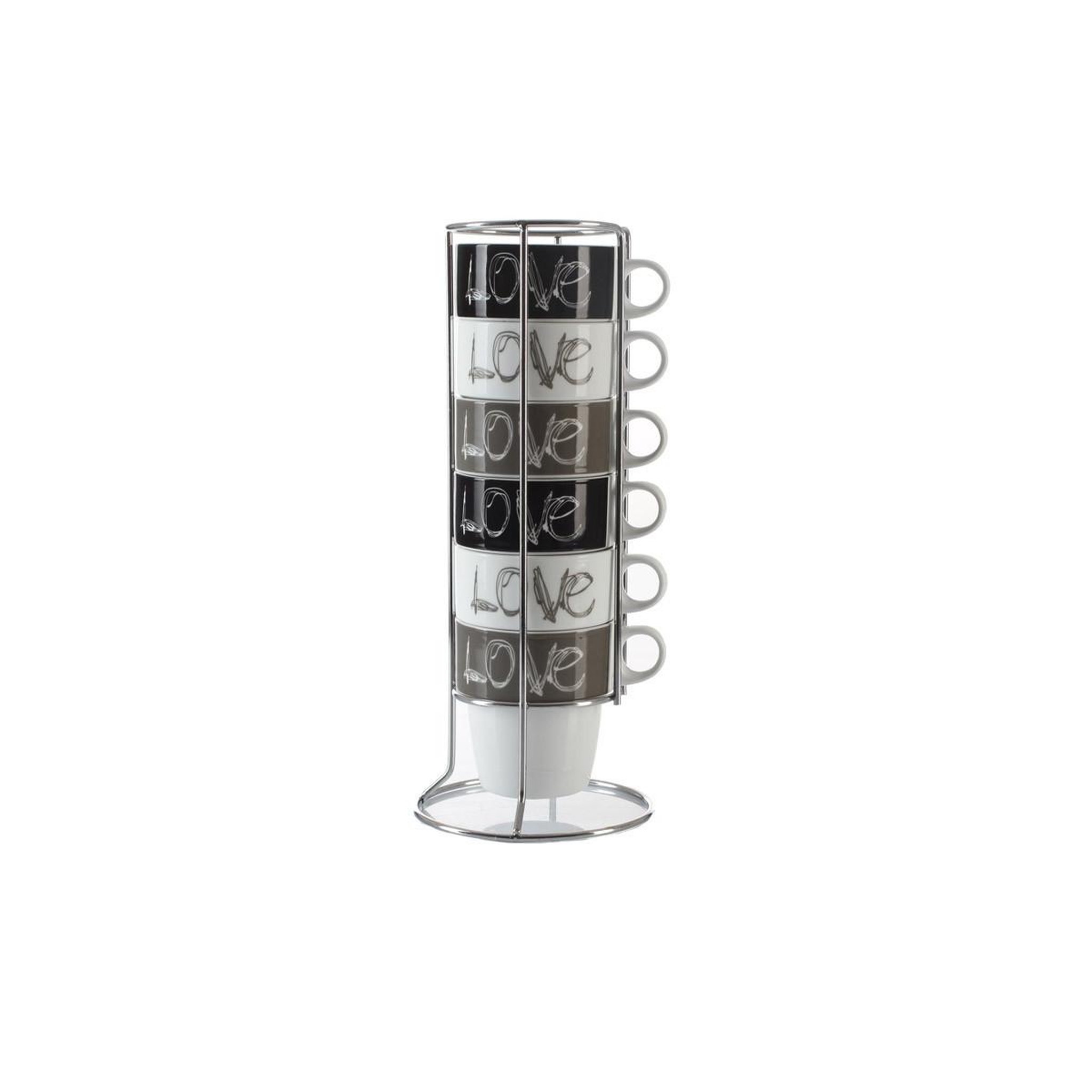 SECRET DE GOURMET Lot de 6 mugs avec rack   love  26cl beige