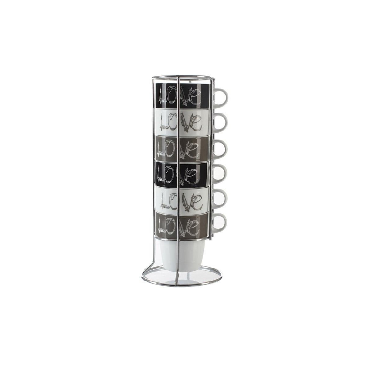 SECRET DE GOURMET Lot de 6 Mugs Avec Rack   Love  26cl Beige