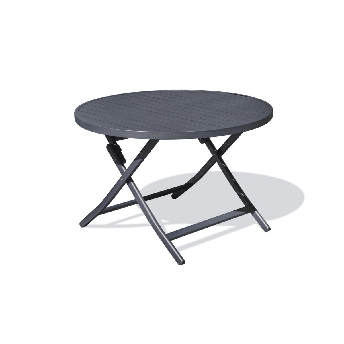 DCB GARDEN Table de jardin ronde pliante - 4/6 places - Aluminium - Gris Anthracite - MARIUS