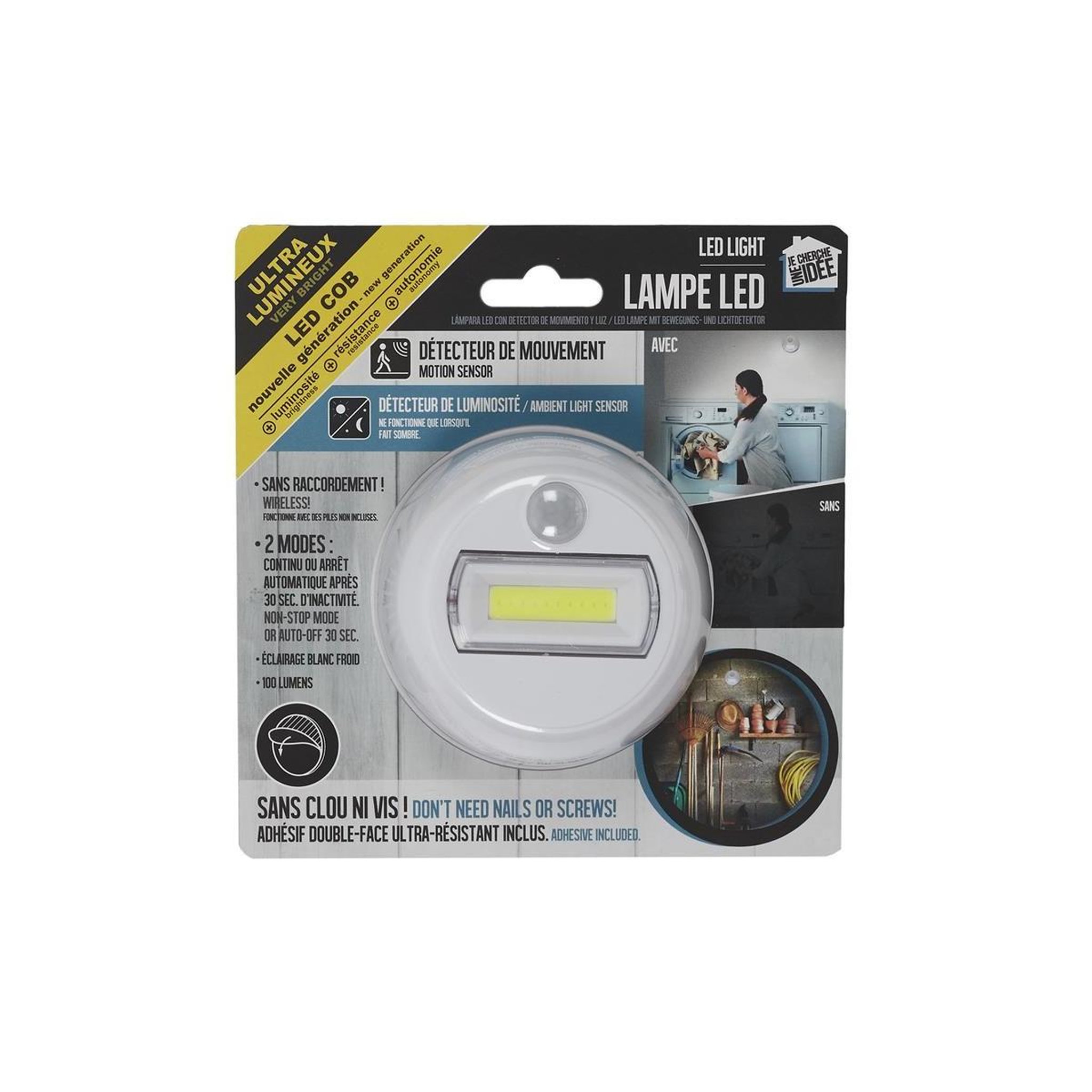 Voir la diapositive 3 : Je cherche une idee Lampe led détecteur de mouvement  cob  8cm blanc