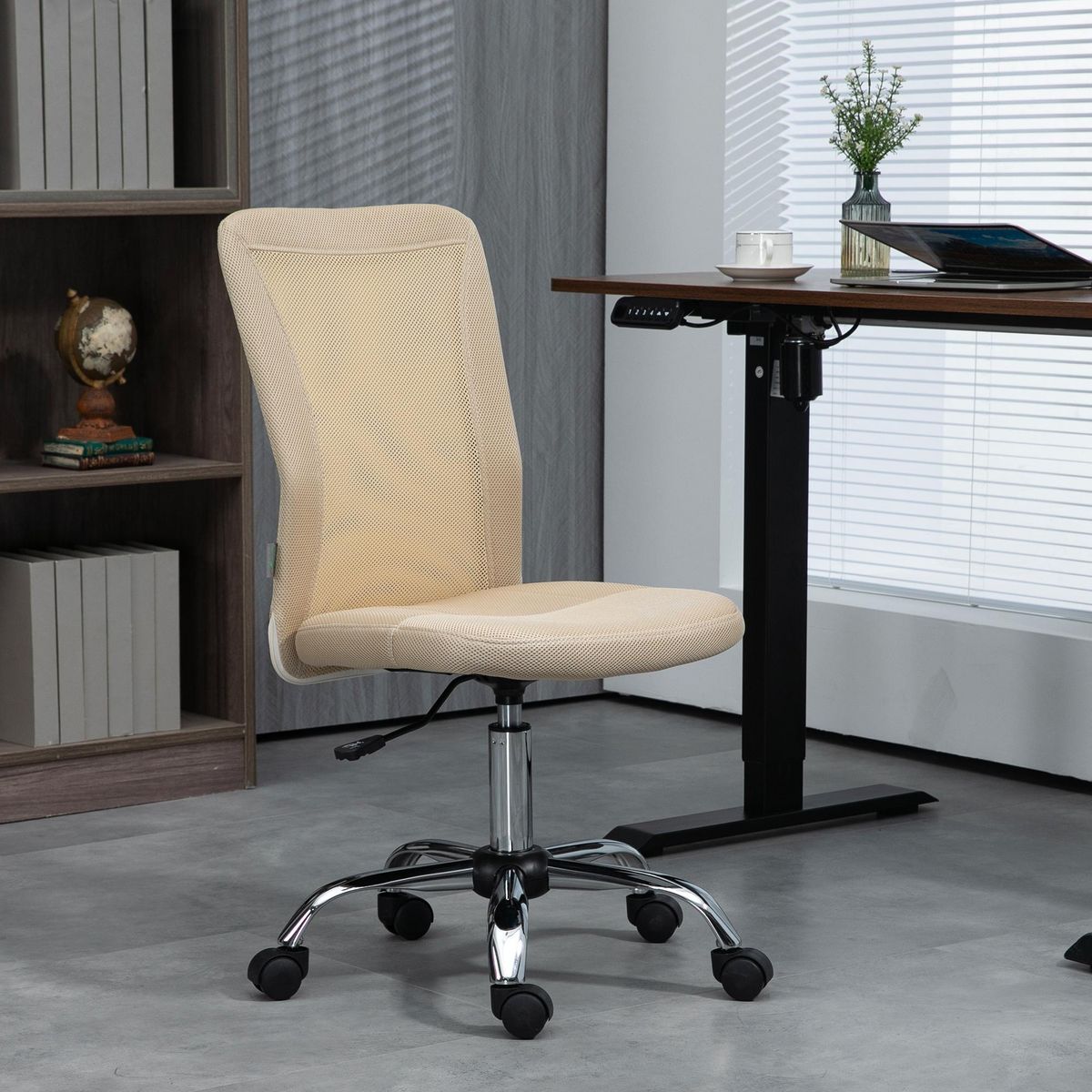 VINSETTO Vinsetto Chaise de bureau ergonomique hauteur réglable piètement chromé pivotant 360° revêtement maille beige