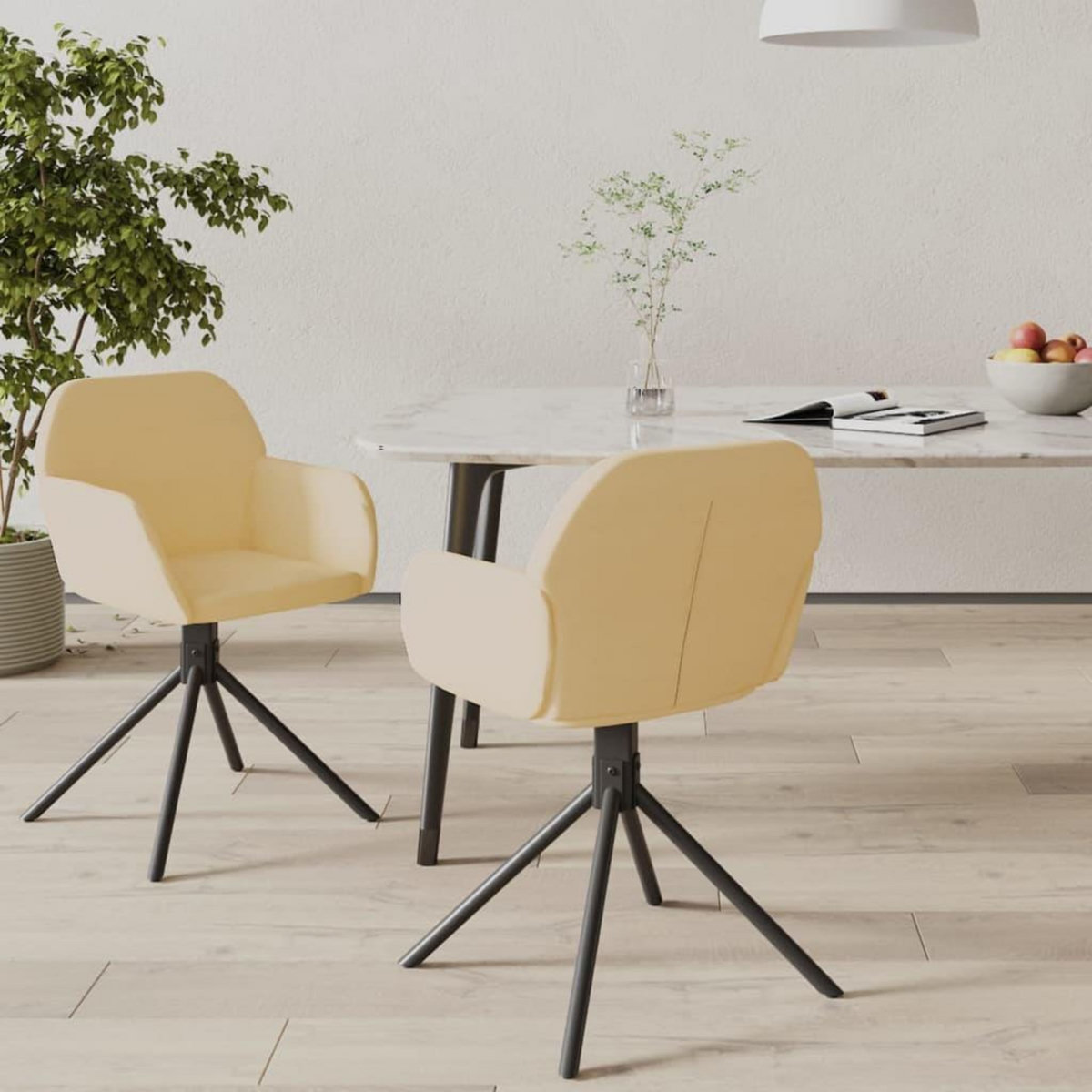 VIDAXL Chaises pivotantes a manger lot de 2 Creme Velours