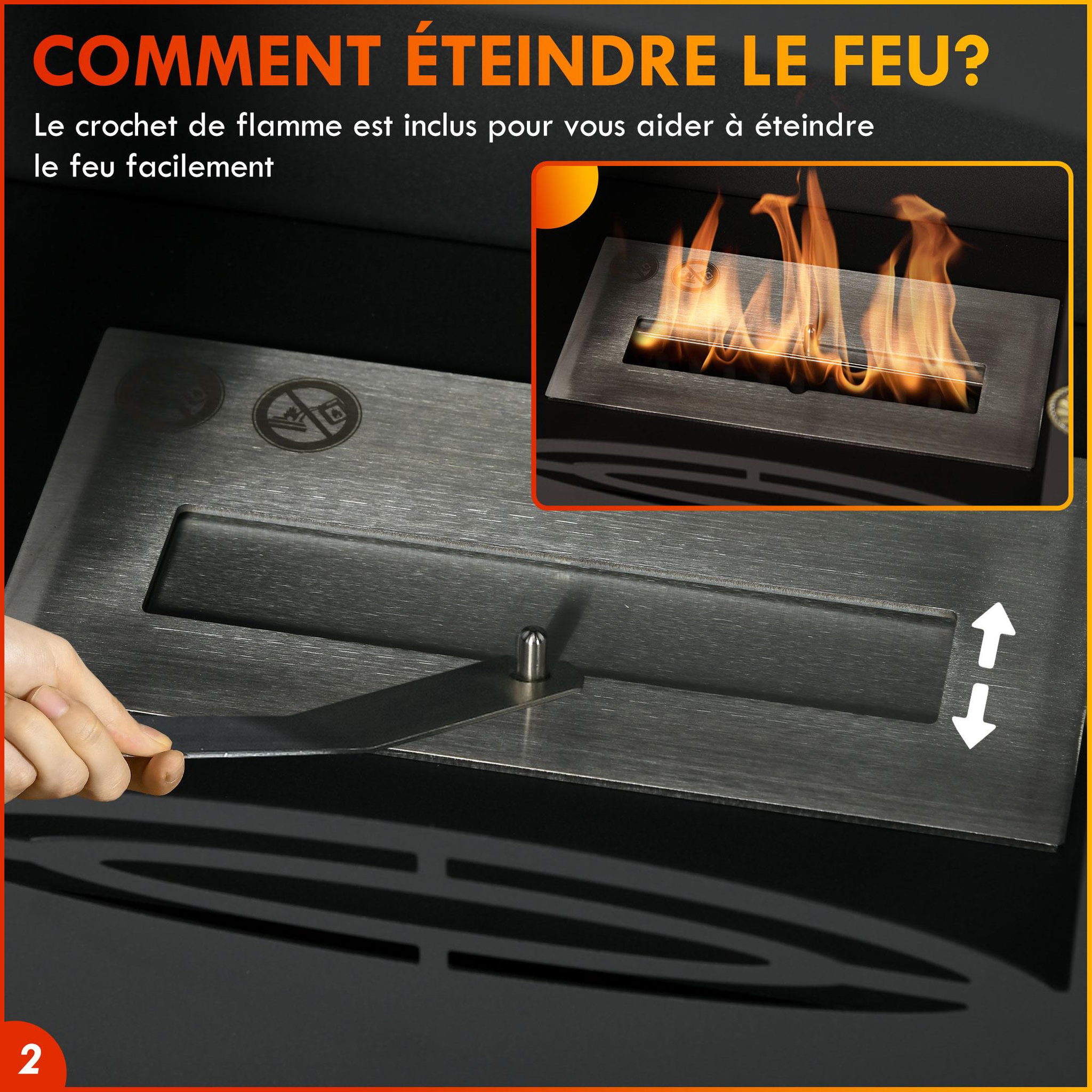 Voir la diapositive 5 : HOMCOM Cheminée bioéthanol sur pied style néo-rétro poêle - brûleur 1,2 L - contrôle de flamme et manche inclus - acier noir