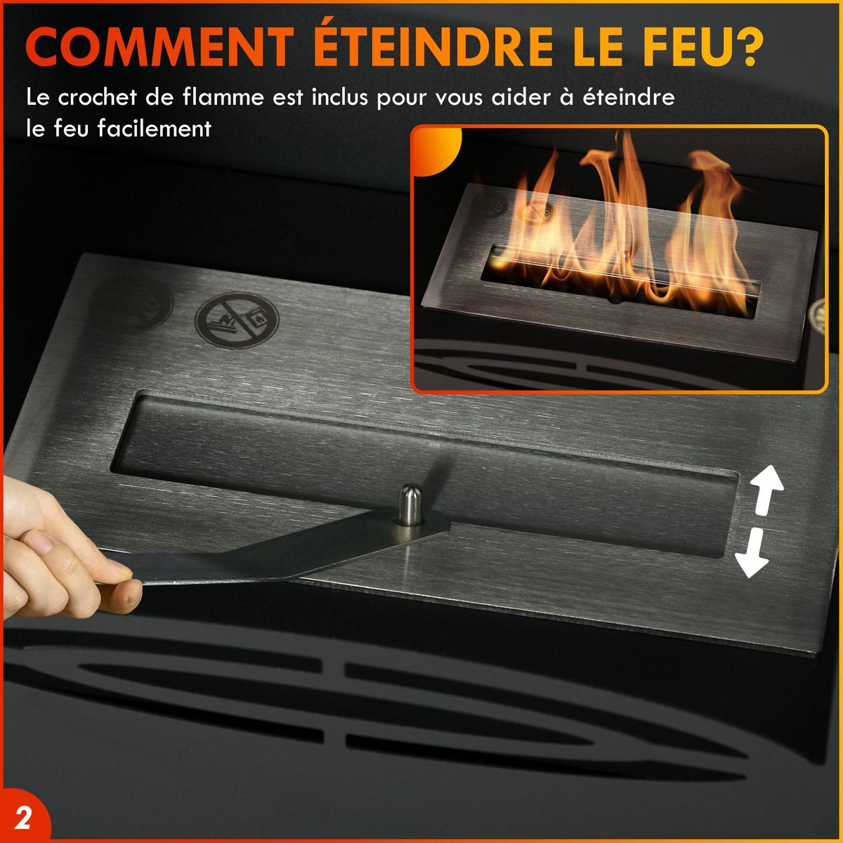 HOMCOM Cheminée bioéthanol sur pied style néo-rétro poêle - brûleur 1,2 L - contrôle de flamme et manche inclus - acier noir