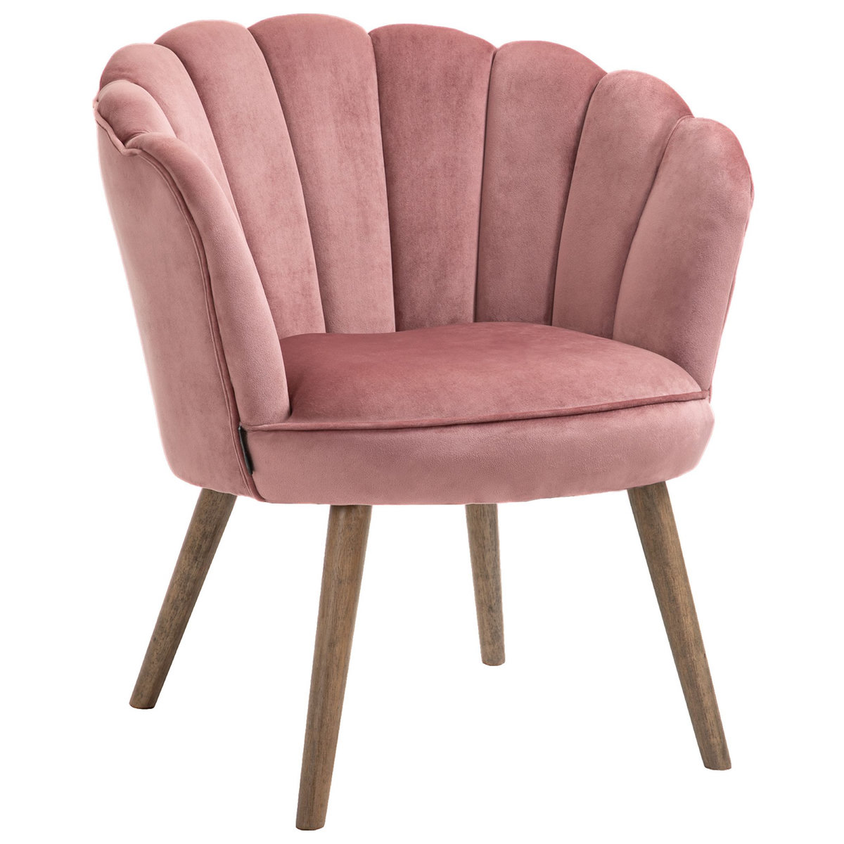 HOMCOM Fauteuil design coquillage piètement effilé bois d'hévéa dossier enveloppant strié aspect velours rose poudré