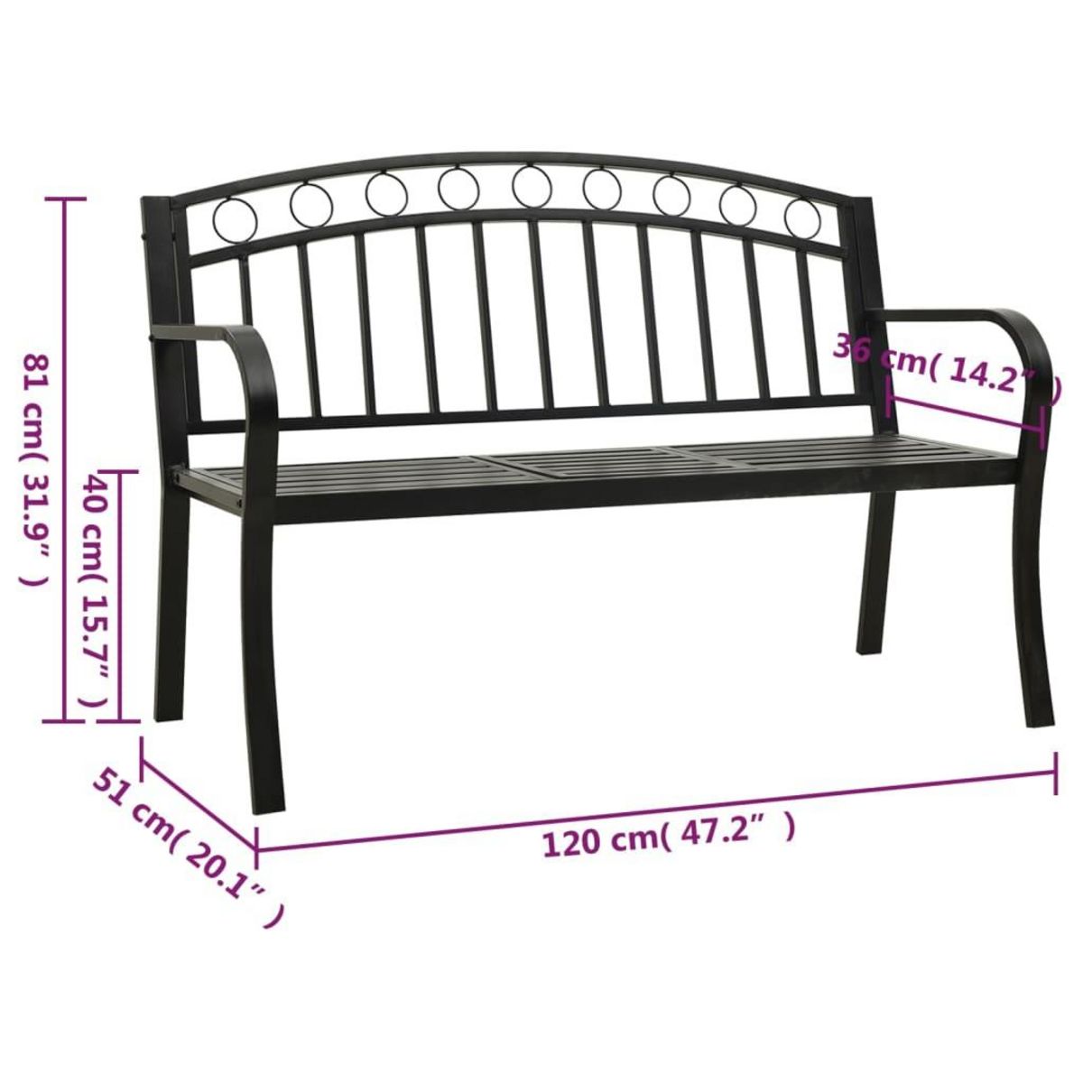 VIDAXL Banc de jardin avec table Noir 120 cm Acier