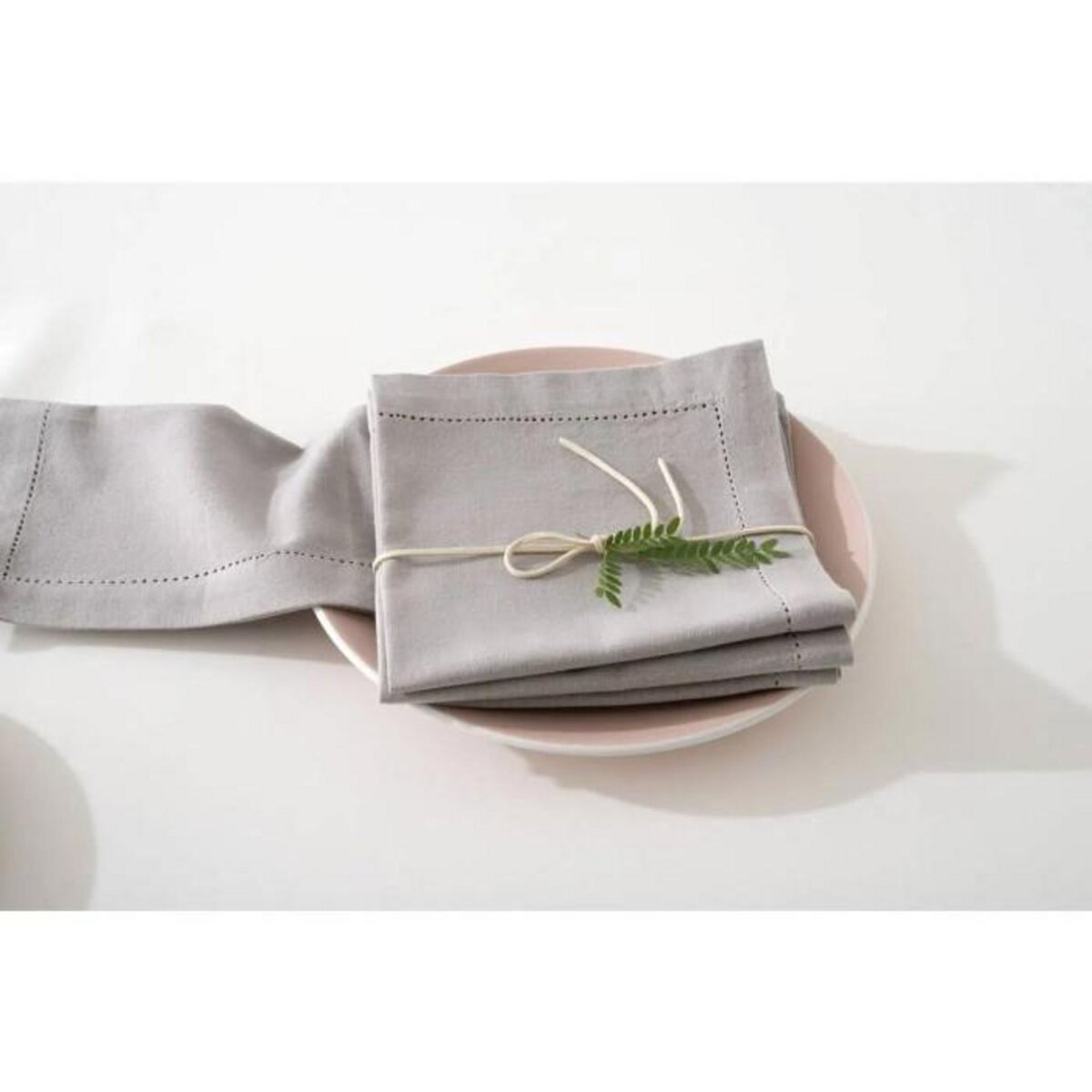 ATMOSPHERA Lot de 4 Serviettes de Table  Chambray  40x40cm Gris Clair
