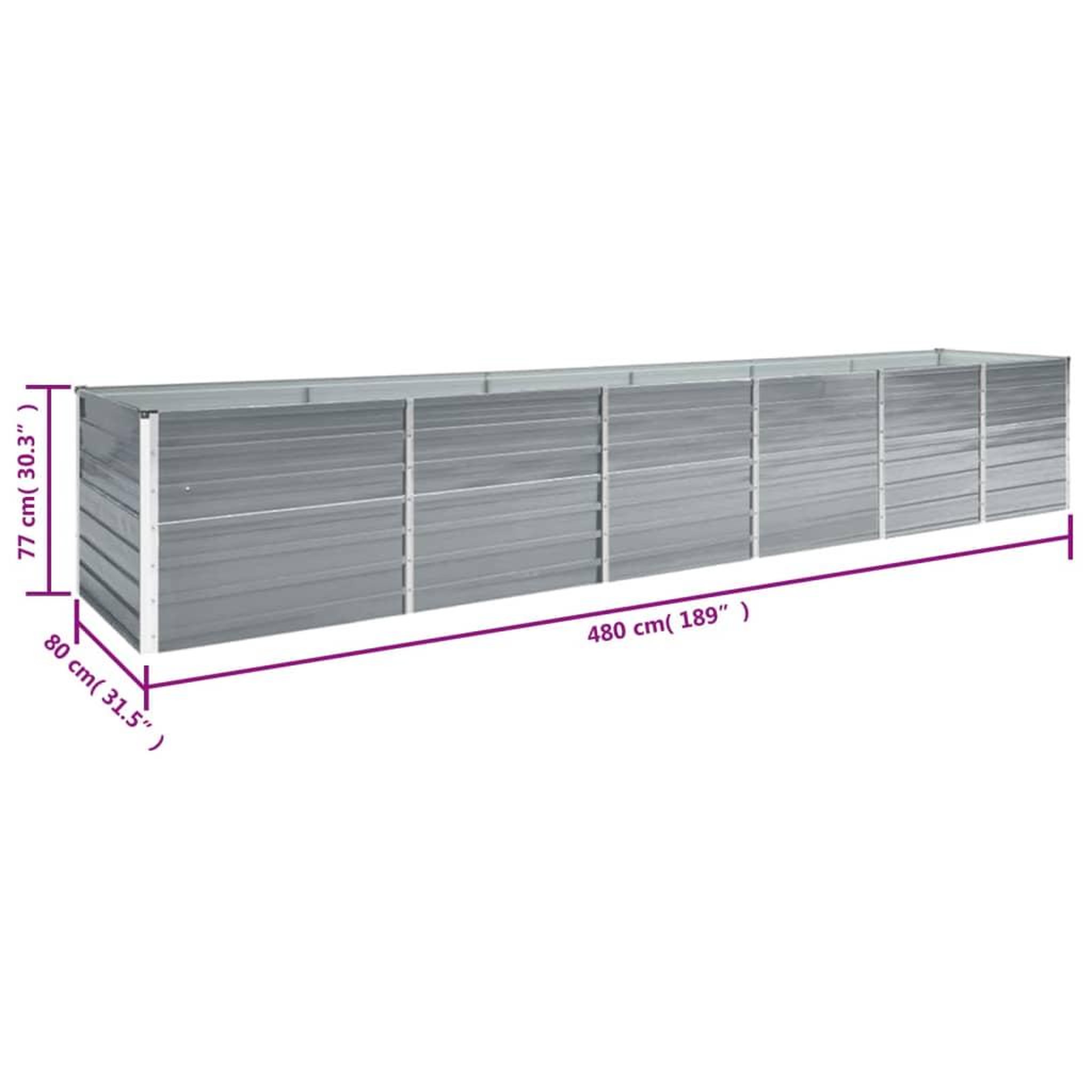 Voir la diapositive 6 : VIDAXL Lit sureleve de jardin Acier galvanise 480x80x77 cm Gris