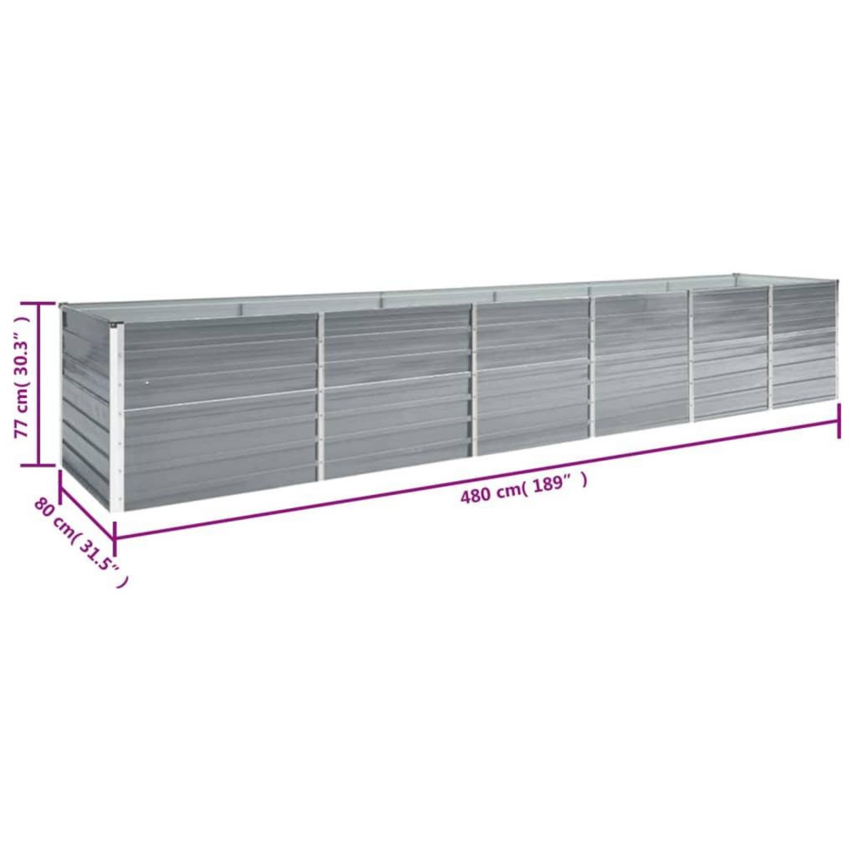 VIDAXL Lit sureleve de jardin Acier galvanise 480x80x77 cm Gris