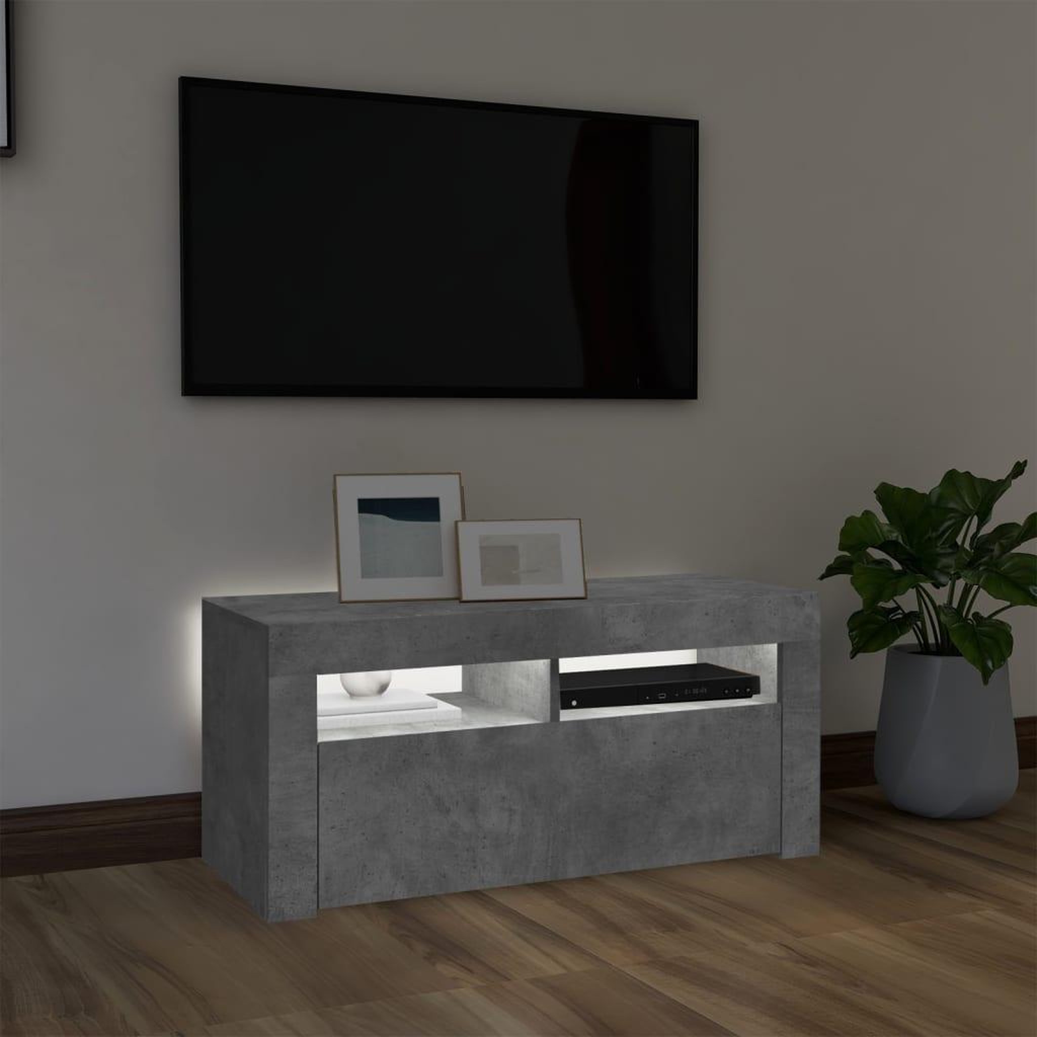 Voir la diapositive 3 : VIDAXL Meuble TV avec lumieres LED gris beton 90x35x40 cm