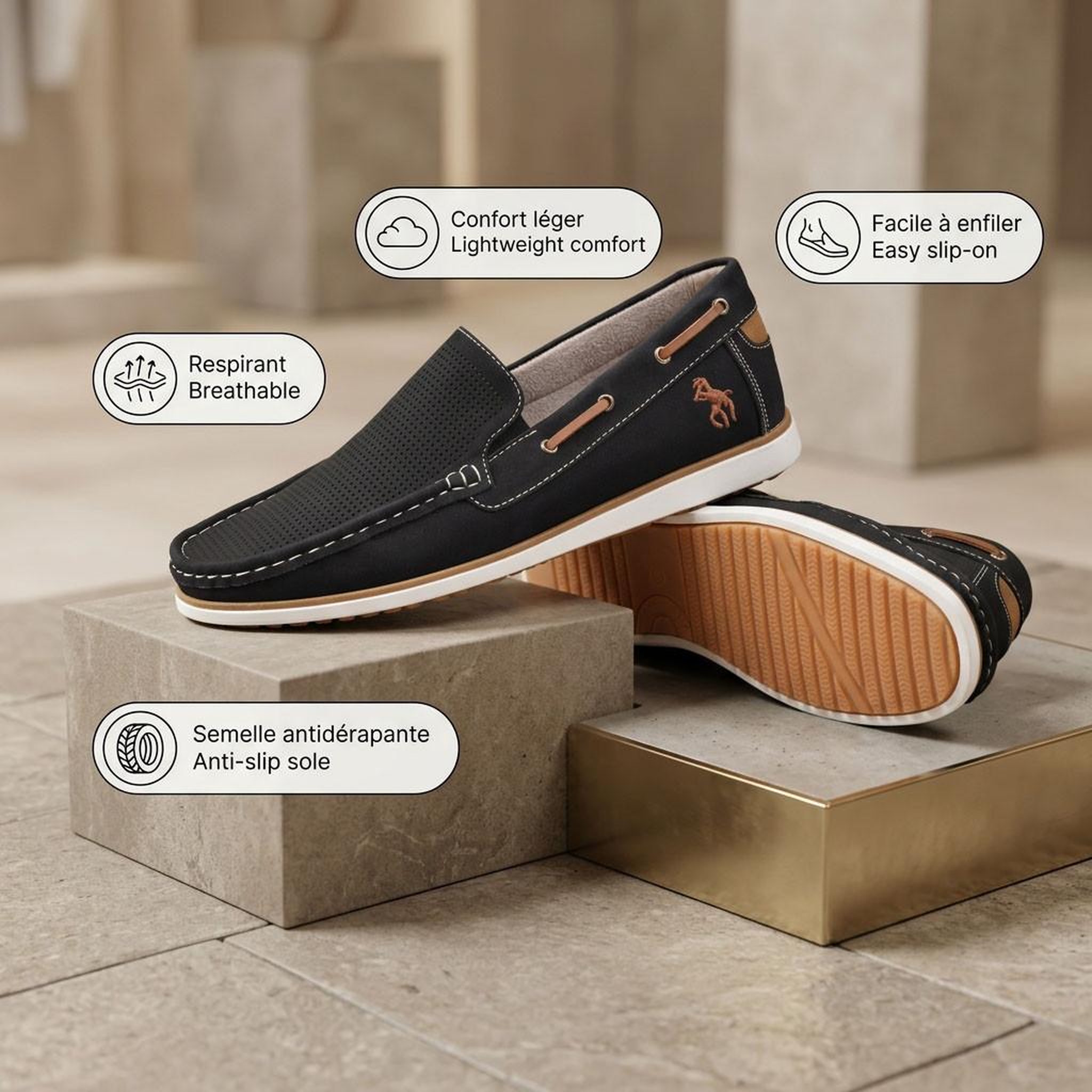 Voir la diapositive 4 : OZABI OZABI Mocassins homme respirants perforés confort été 39-45
