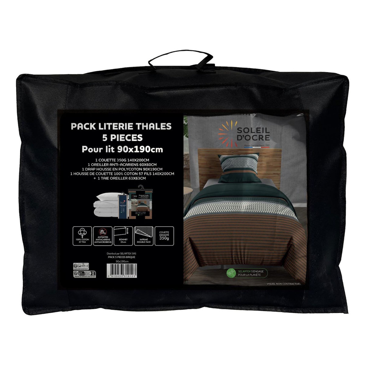 SOLEIL D'OCRE Ensemble couette et parure 5 Pièces THALES pour lit en 90x190 cm, par Soleil d'ocre