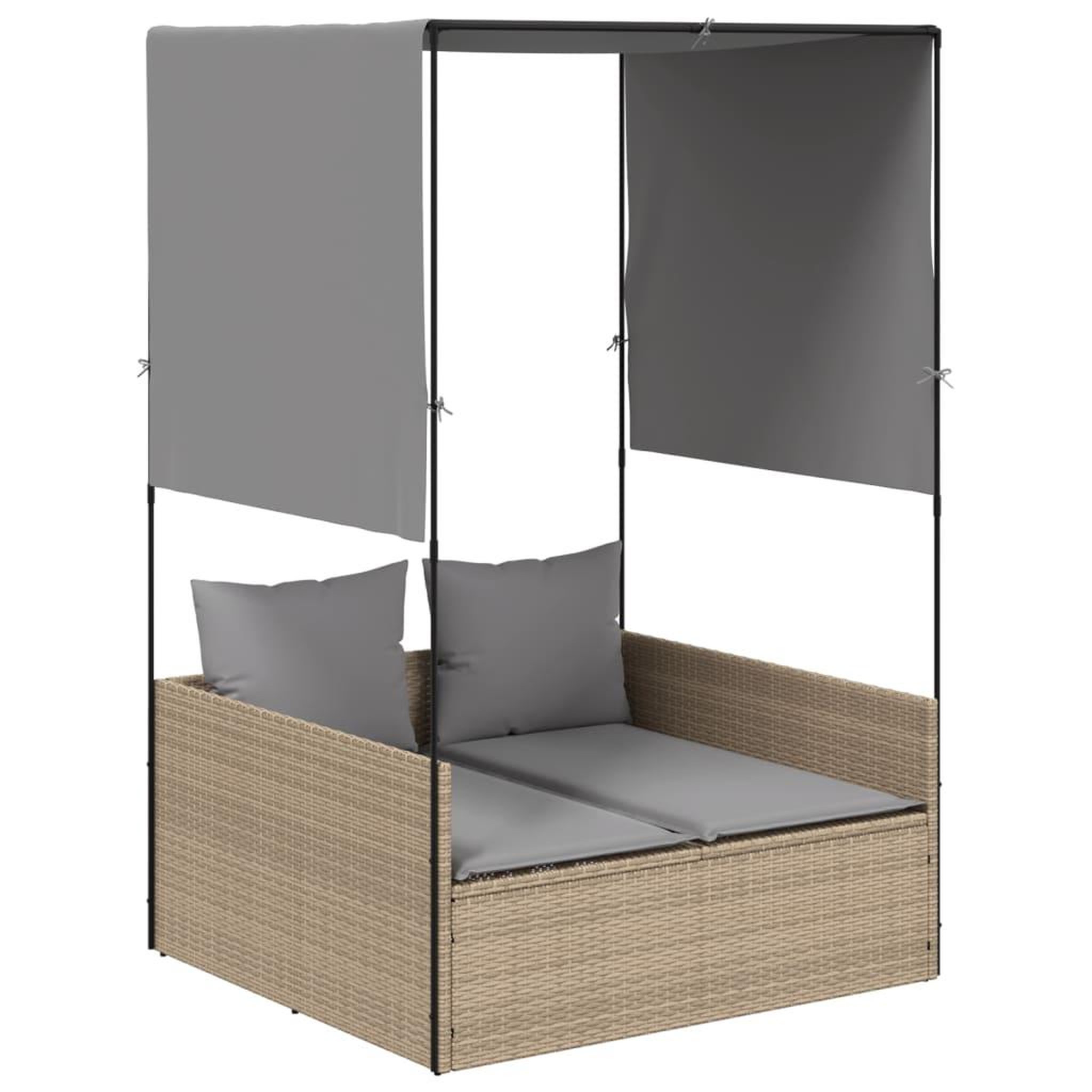 Voir la diapositive 2 : VIDAXL Chaise longue double avec toit et rideaux beige resine tressee