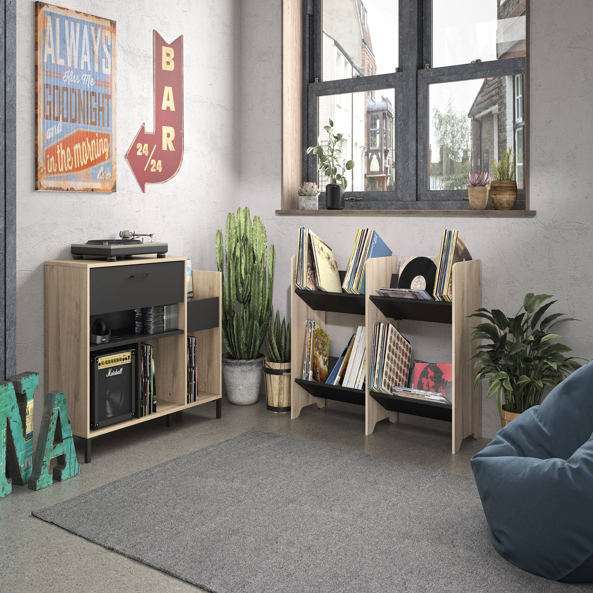 Voir la diapositive 4 : Meuble de rangement pour vinyles L119xH80xP40cm ATLANTA