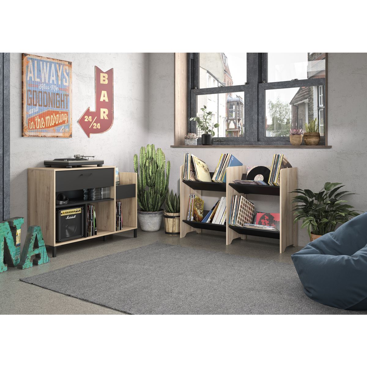Meuble de rangement pour vinyles L119xH80xP40cm ATLANTA