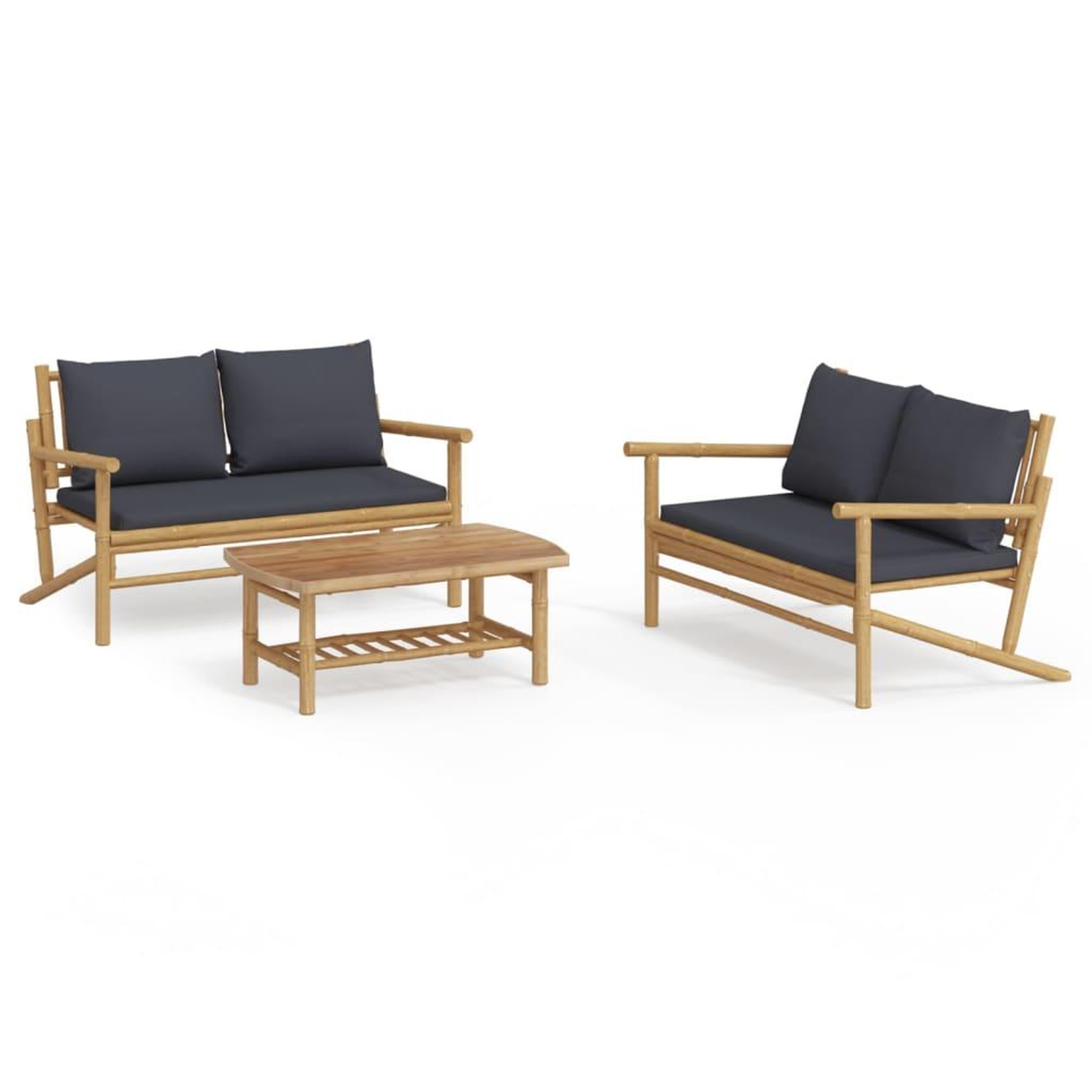 Voir la diapositive 2 : VIDAXL Salon de jardin 3 pcs avec coussins gris fonce bambou