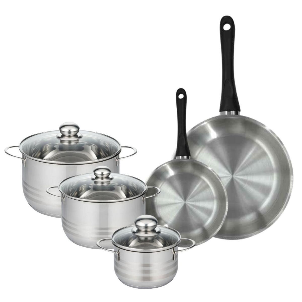 Fackelmann Set de 2 poêles 20 et 28 cm en inox et 3 faitouts inox 16, 20 et 24 cm Fackelmann Geneva