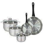 Fackelmann Set de 2 poêles 20 et 28 cm en inox et 3 faitouts inox 16, 20 et 24 cm Fackelmann Geneva