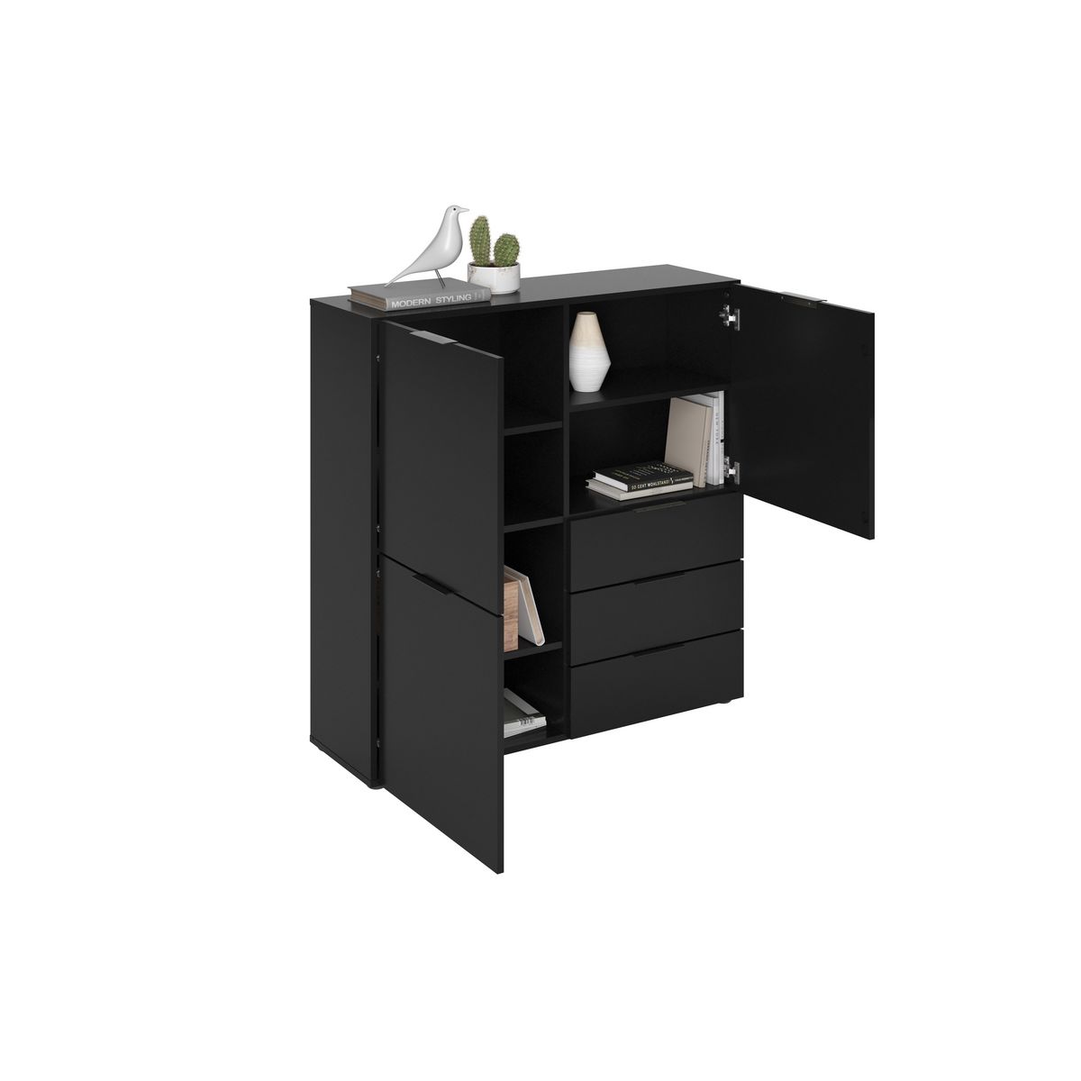 Commode de rangement 3 portes 3 tiroirs L99 cm DARIK
