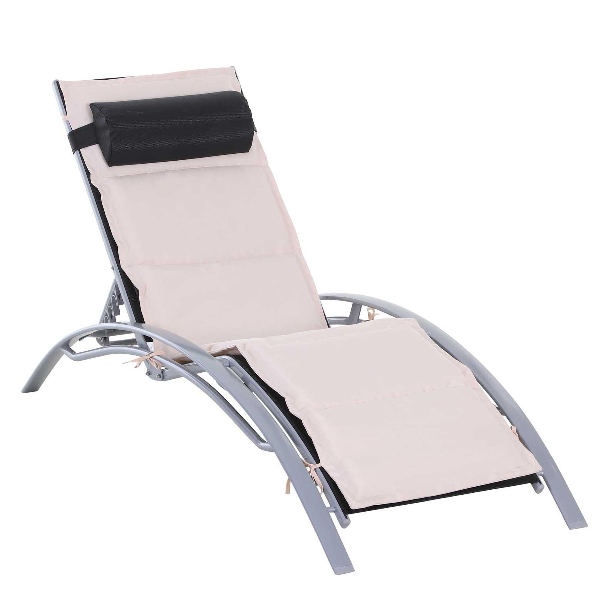 Voir la diapositive 1 : OUTSUNNY Bain de soleil transat design contemporain inclinable multi-positions avec matelas et tétière dim. 170L x 64l x 82H cm alu textilène beige