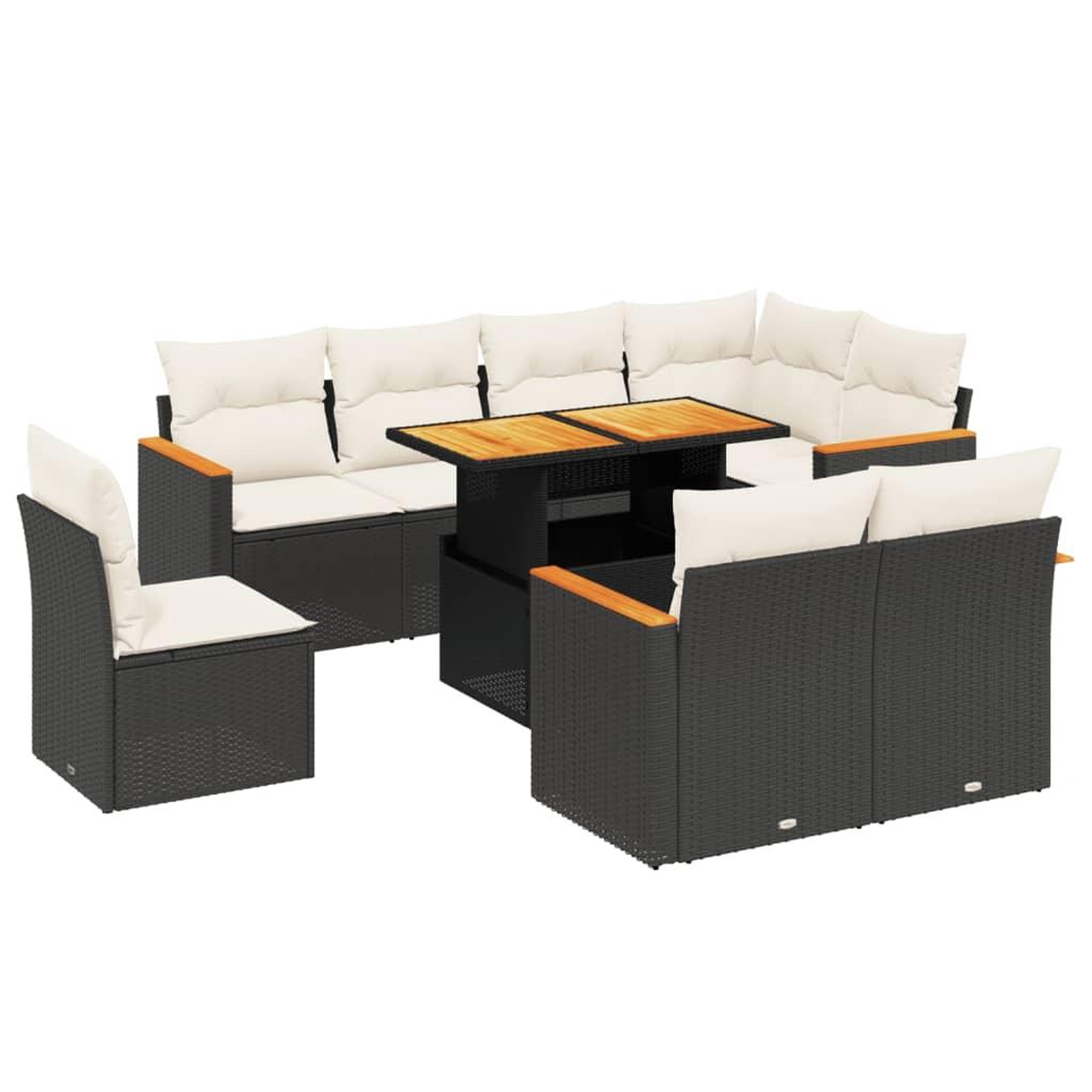 Voir la diapositive 2 : VIDAXL Salon de jardin 9 pcs avec coussins noir resine tressee
