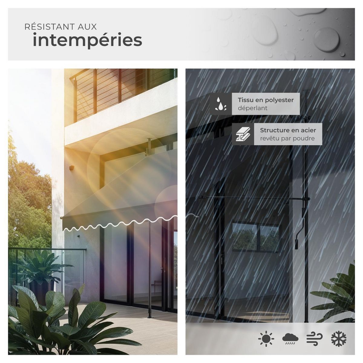 tectake Store à pince sans perçage avec manivelle noir/gris 250 x 180 cm