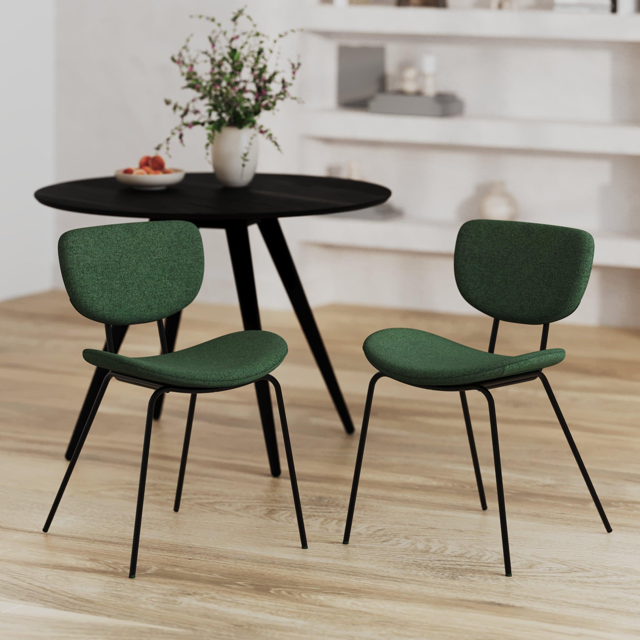 Voir la diapositive 2 : MAISON PAVANE Chaise en tissu vert et pieds en métal noir (lot de 2)-verner