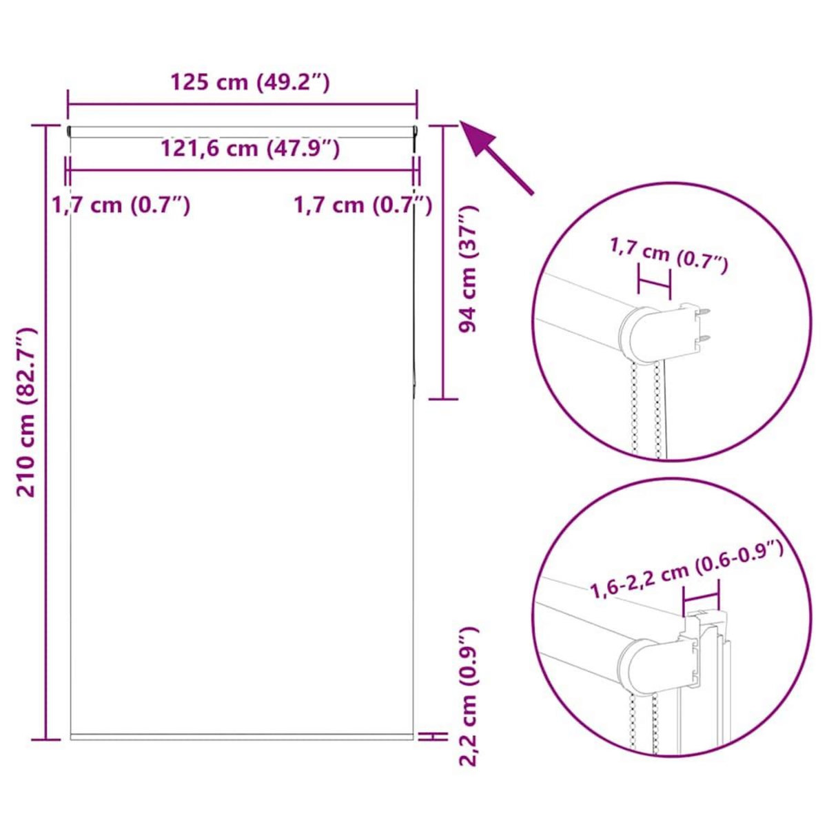 VIDAXL Store enrouleur occultant largeur du tissu 121,6 cm polyester