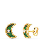 L'ATELIER D'AZUR Boucles d'Oreilles Or 18 Carats 750 Jaune Lune - Malachite et Zirconium