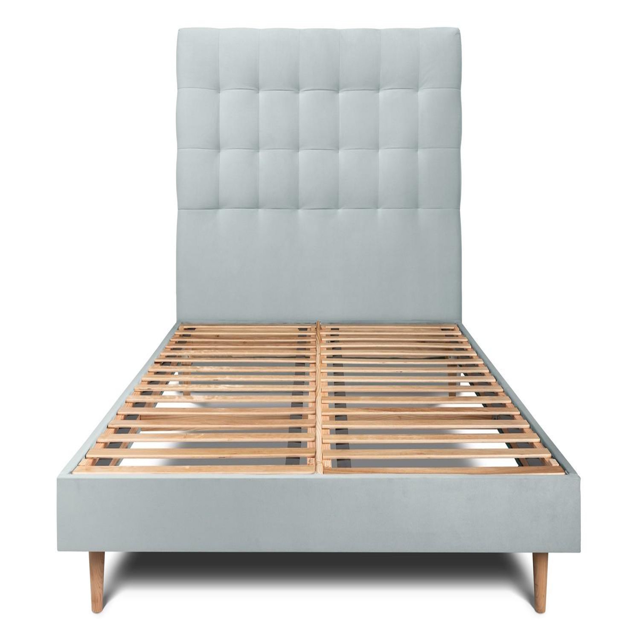 Sommeil de Plomb Lit avec tête de lit capitonnée velours et sommier kit - Hauteur totale : 29cm. Coloris disponibles : Marron, Gris, Bleu, Bicolore, Vert