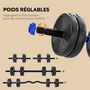 Voir la diapositive 5 : HOMCOM Ensemble d'haltères musculation multifonction 3 en 1 - haltères, Olympic barre, Curl EZ barre - total 15Kg - PVC bleu noir