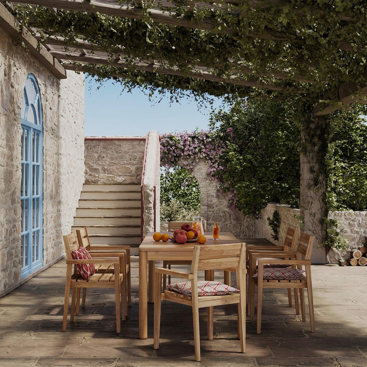 MAISON PAVANE Table de jardin extensible en teck 6 à 8 personnes-Kora