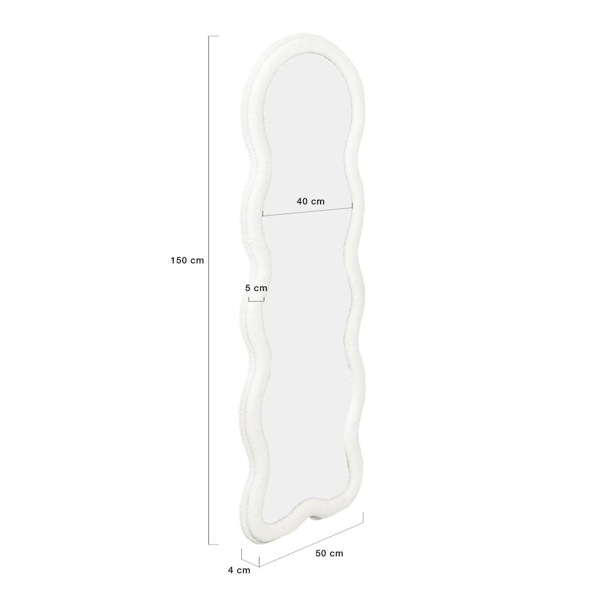 ID MARKET Miroir vague en tissu bouclette crème 150 x 50 cm