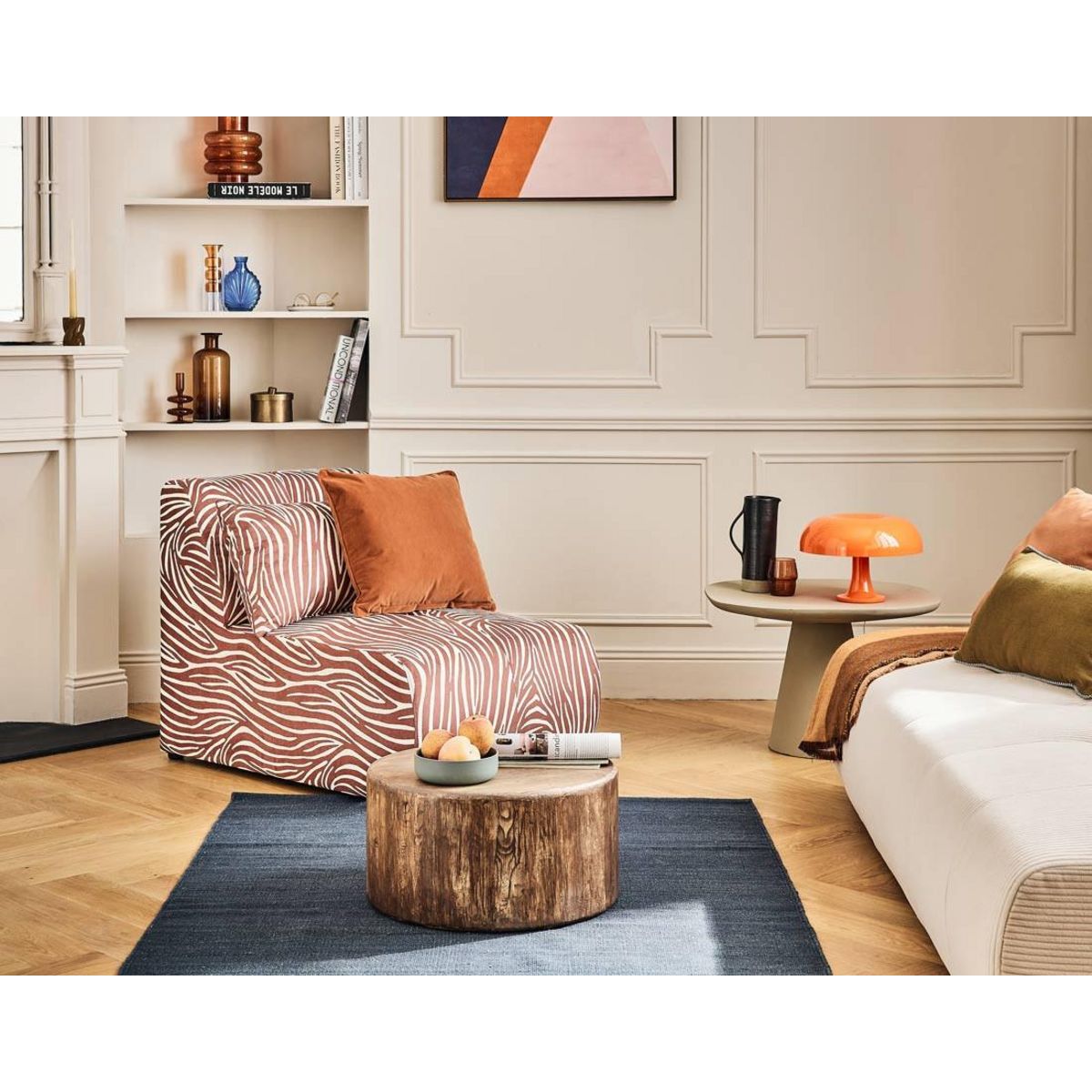 LISA DESIGN Onyx - fauteuil sans accoudoirs zèbre en velours