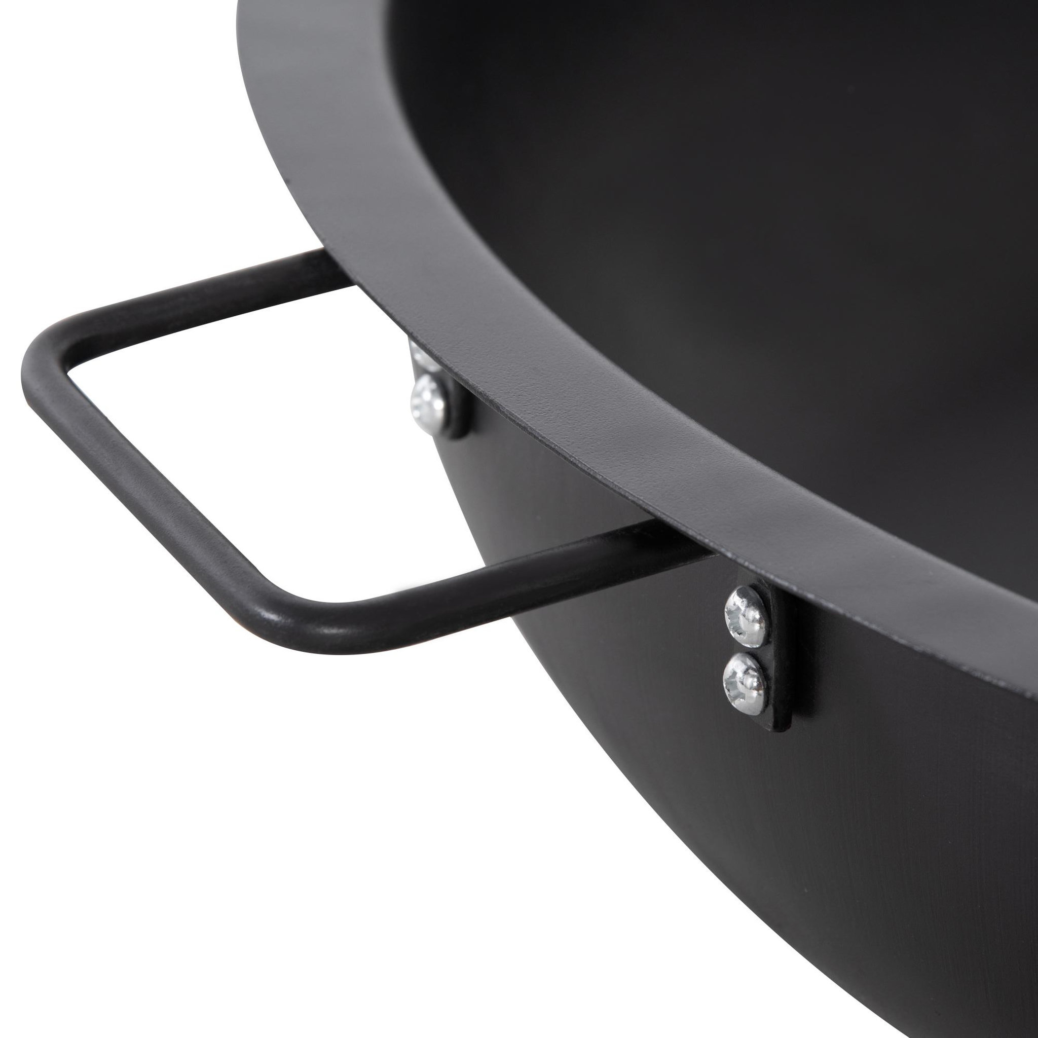 Voir la diapositive 6 : OUTSUNNY Brasero boule de feu cheminée foyer extérieur dim. 79L x 69l x 25,5H cm 2 poignées tisonnier acier noir