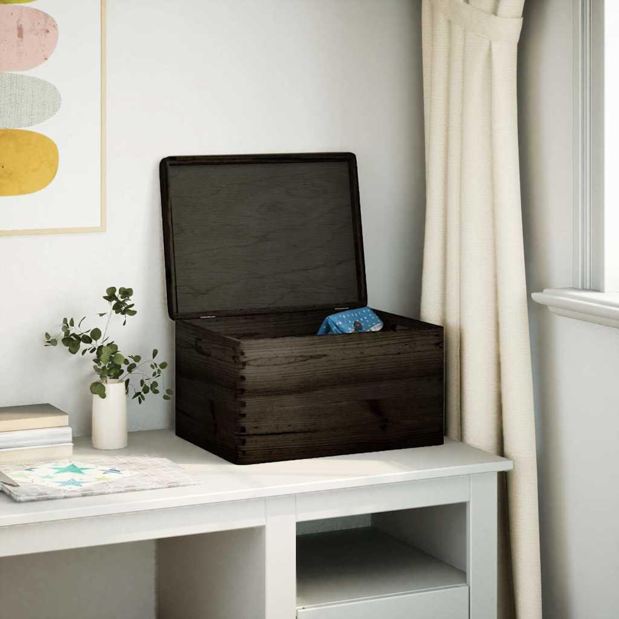 Voir la diapositive 3 : VIDAXL Boîte en bois avec couvercle et poignees noir bois pin massif