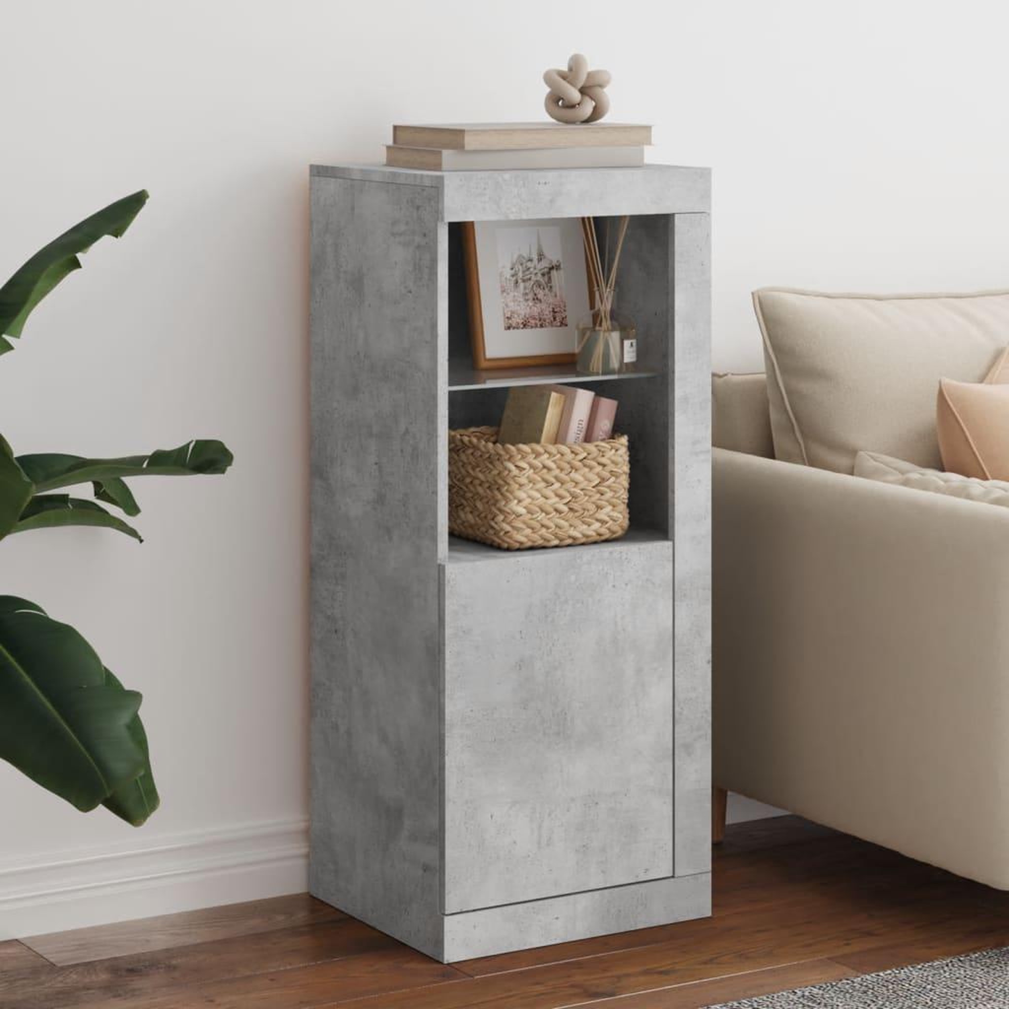 VIDAXL Buffet avec lumieres LED gris beton 41x37x100 cm