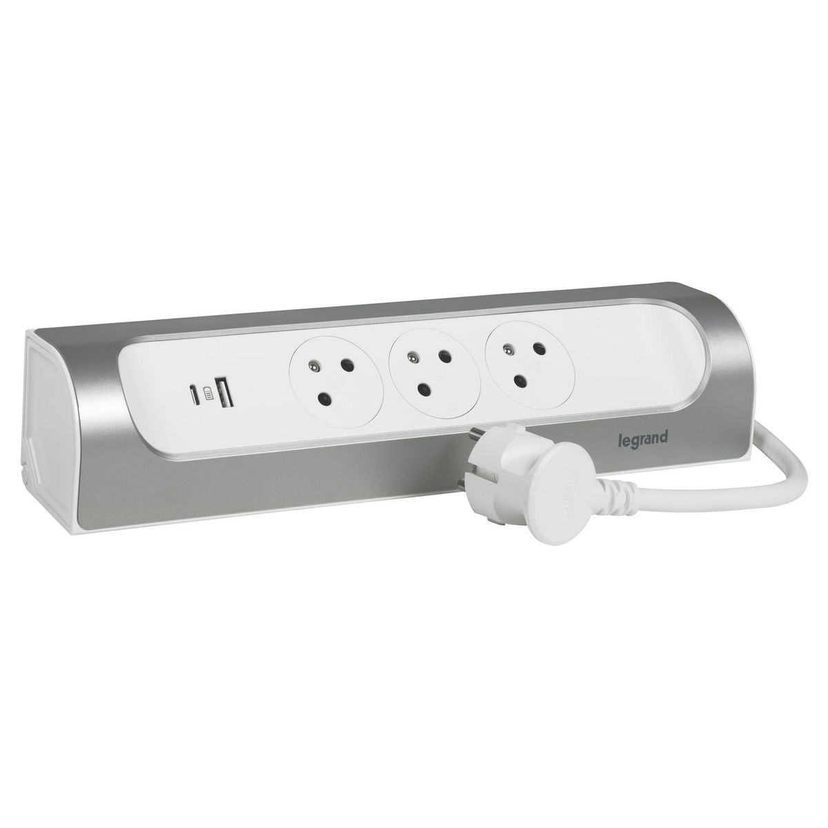 LEGRAND Rallonge d'angle 3x2P+T Surface et USB A+C avec cordon 1m - blanc/alu