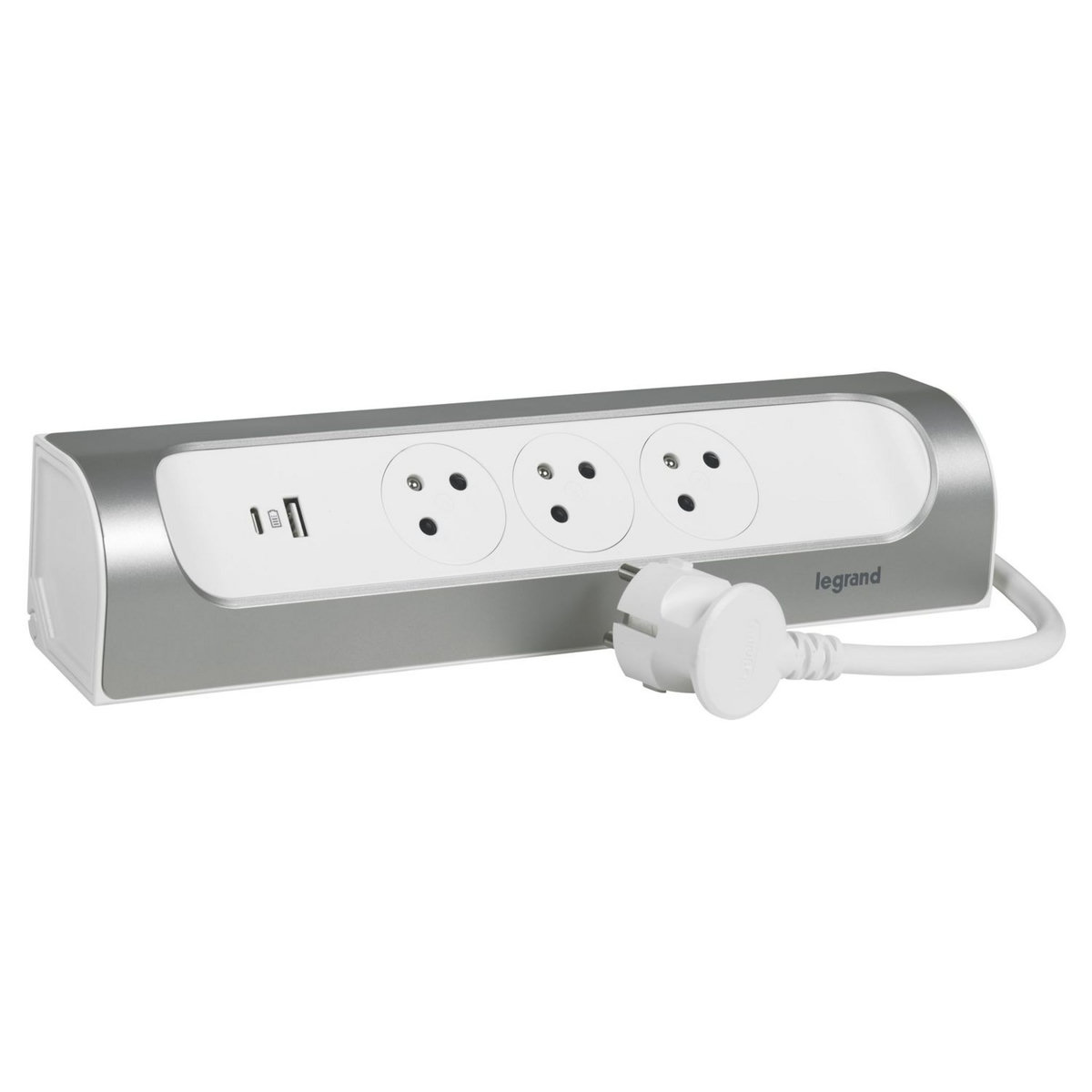 LEGRAND Rallonge d'angle 3x2P+T Surface et USB A+C avec cordon 1m - blanc/alu