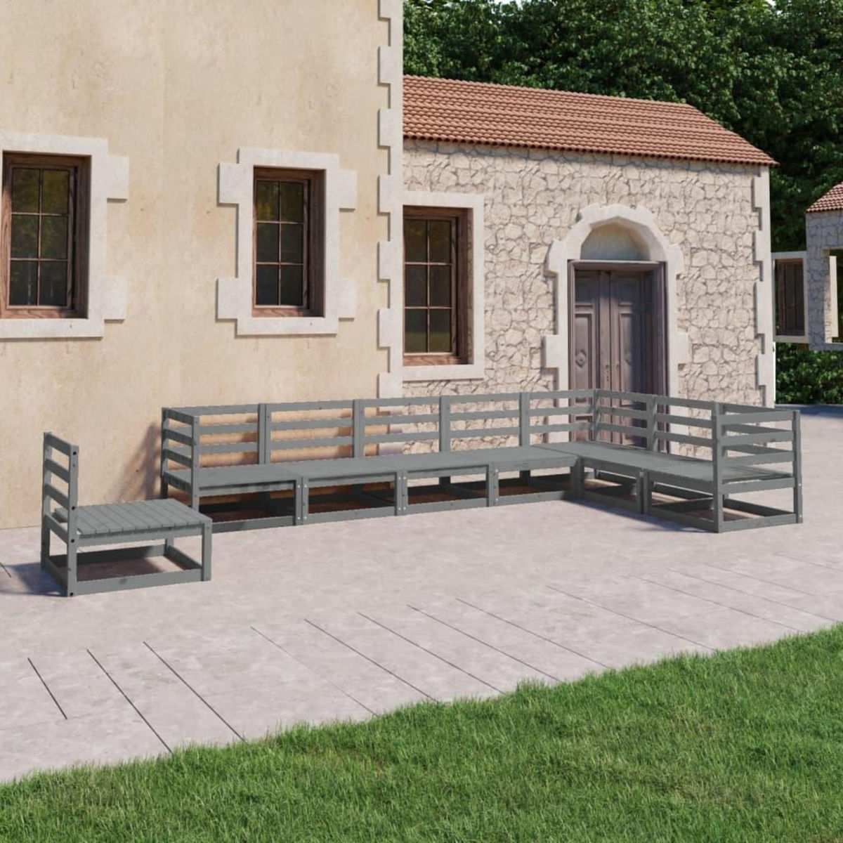 VIDAXL Salon de jardin 8 pcs gris bois de pin massif