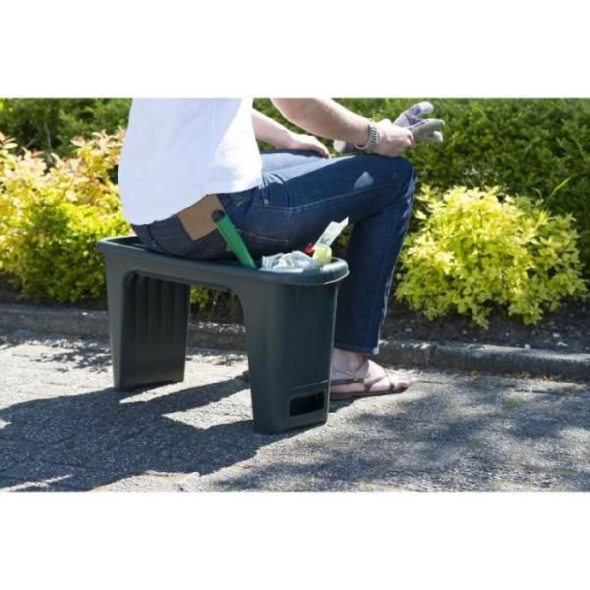NATURE Tabouret de jardinage 2-en-1 Nature - NATURE - Vert - HDPE - Coussin pour genoux